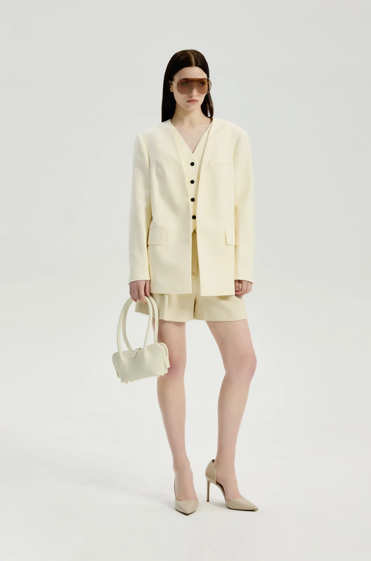 Vest-Style Insert Collarless Blazer