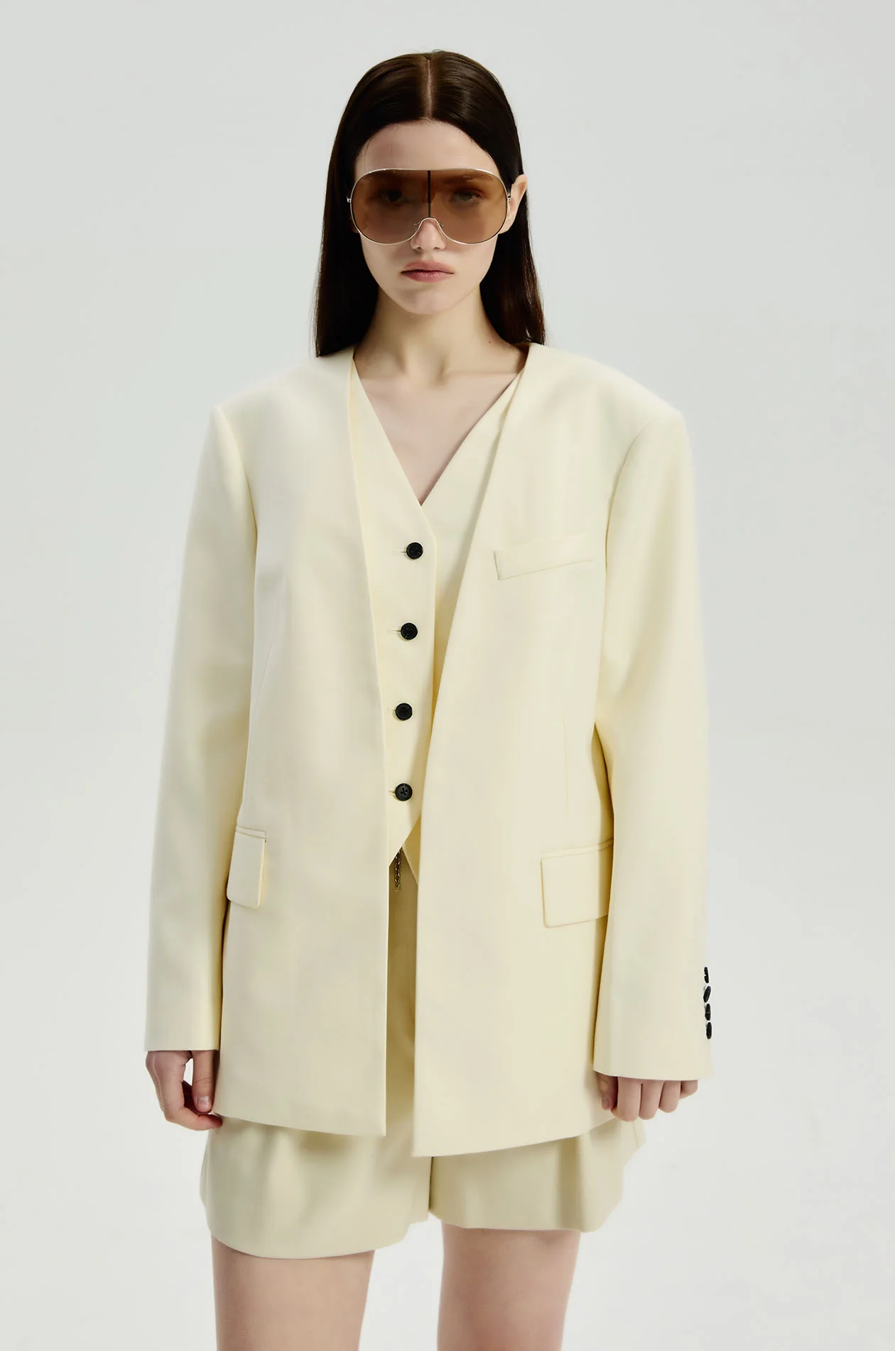 Vest-Style Insert Collarless Blazer - Image 2