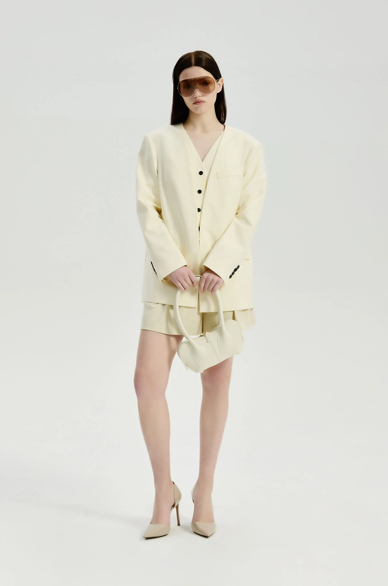 Vest-Style Insert Collarless Blazer - Image 6