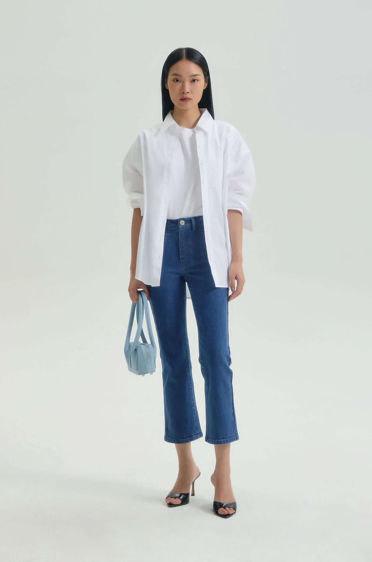 Chain Cropped Flare Jeans - Image 6