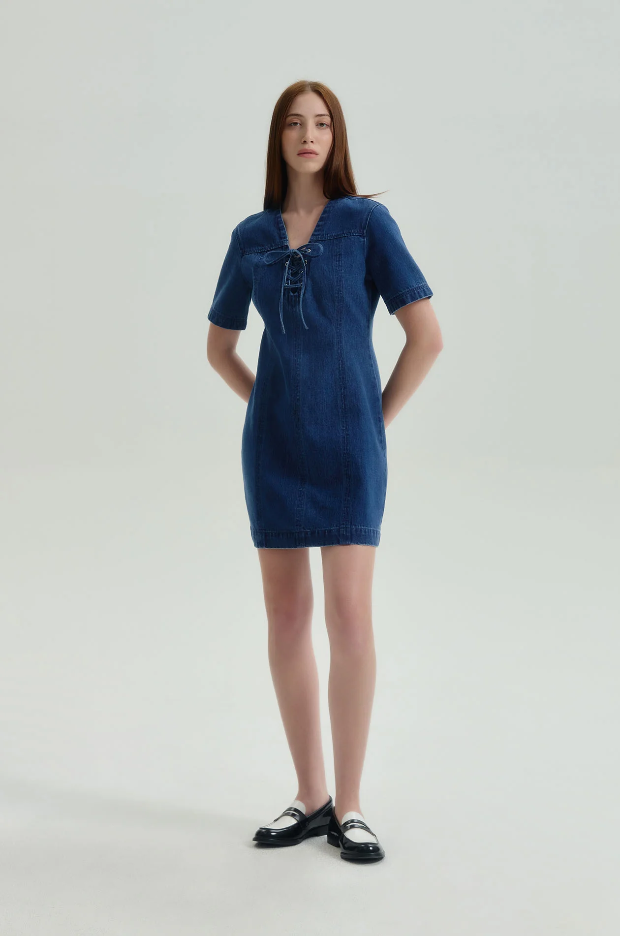 Lace-Up Denim Mini Dress