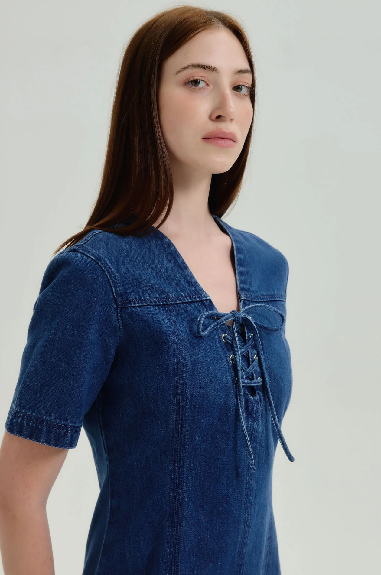 Lace-Up Denim Mini Dress - Image 3