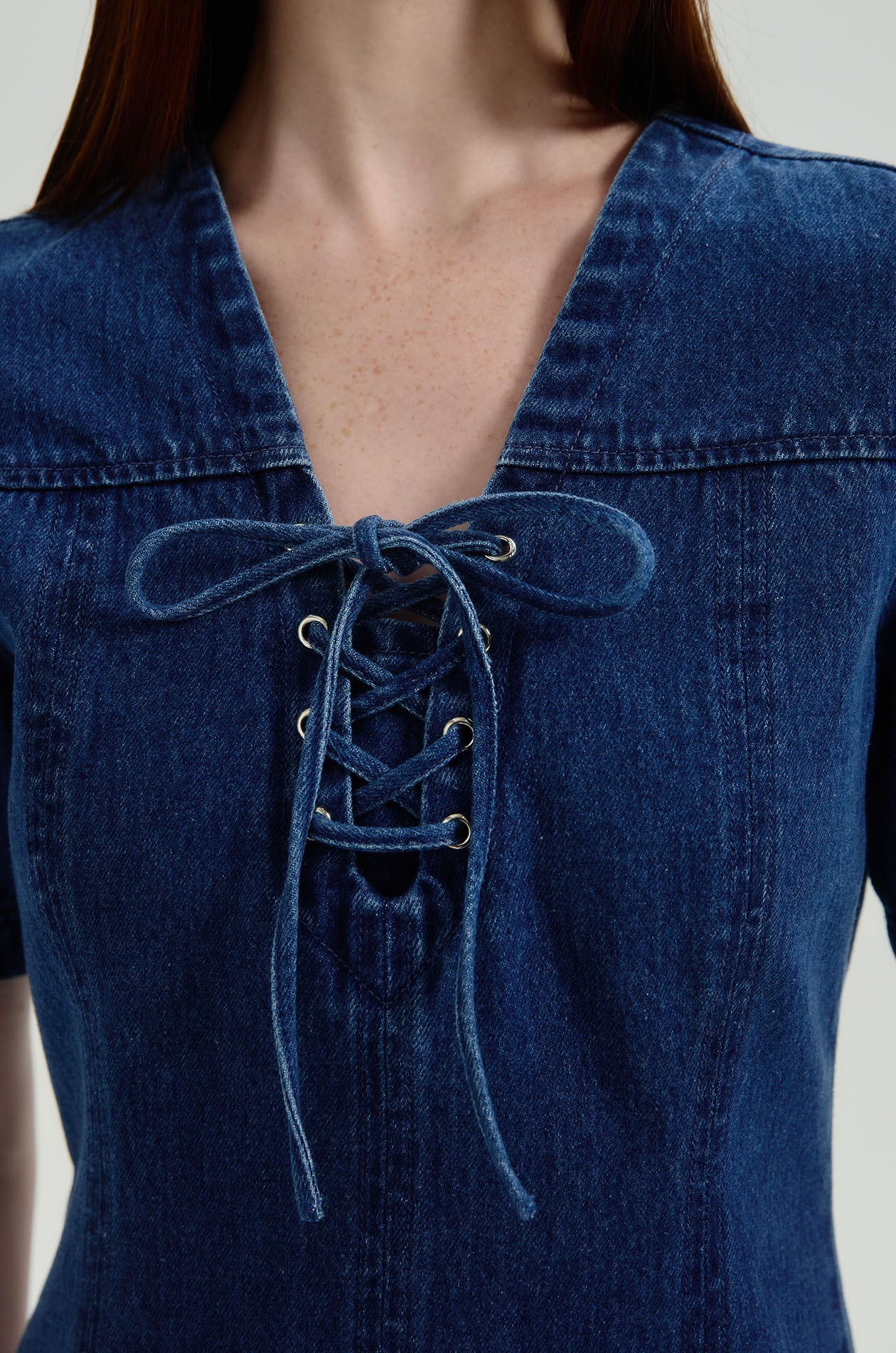 Lace-Up Denim Mini Dress - Image 4