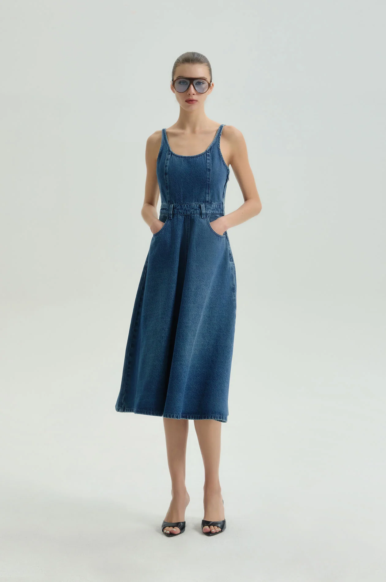 Flare Denim Midi Dress