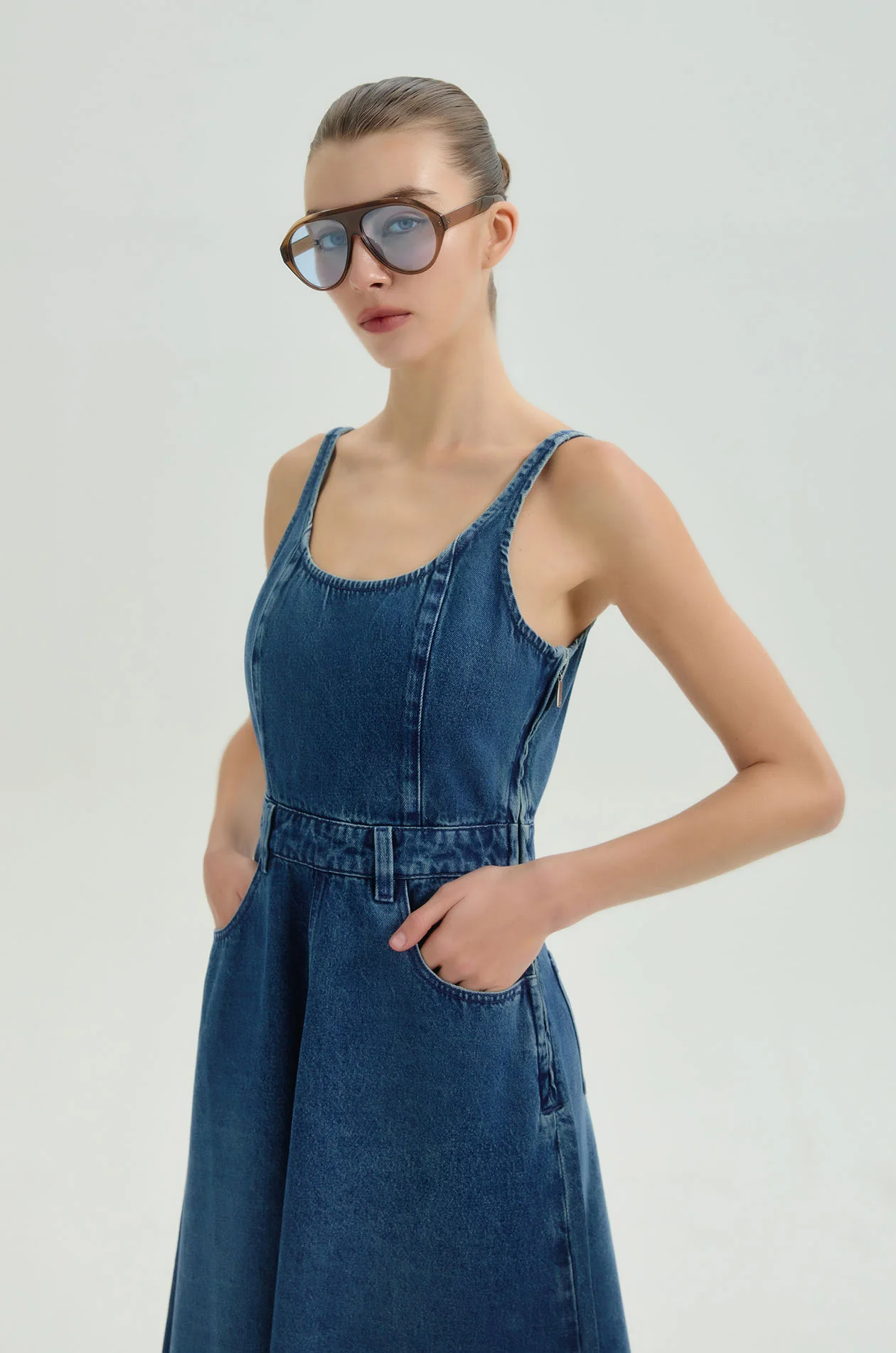 Flare Denim Midi Dress - Image 2