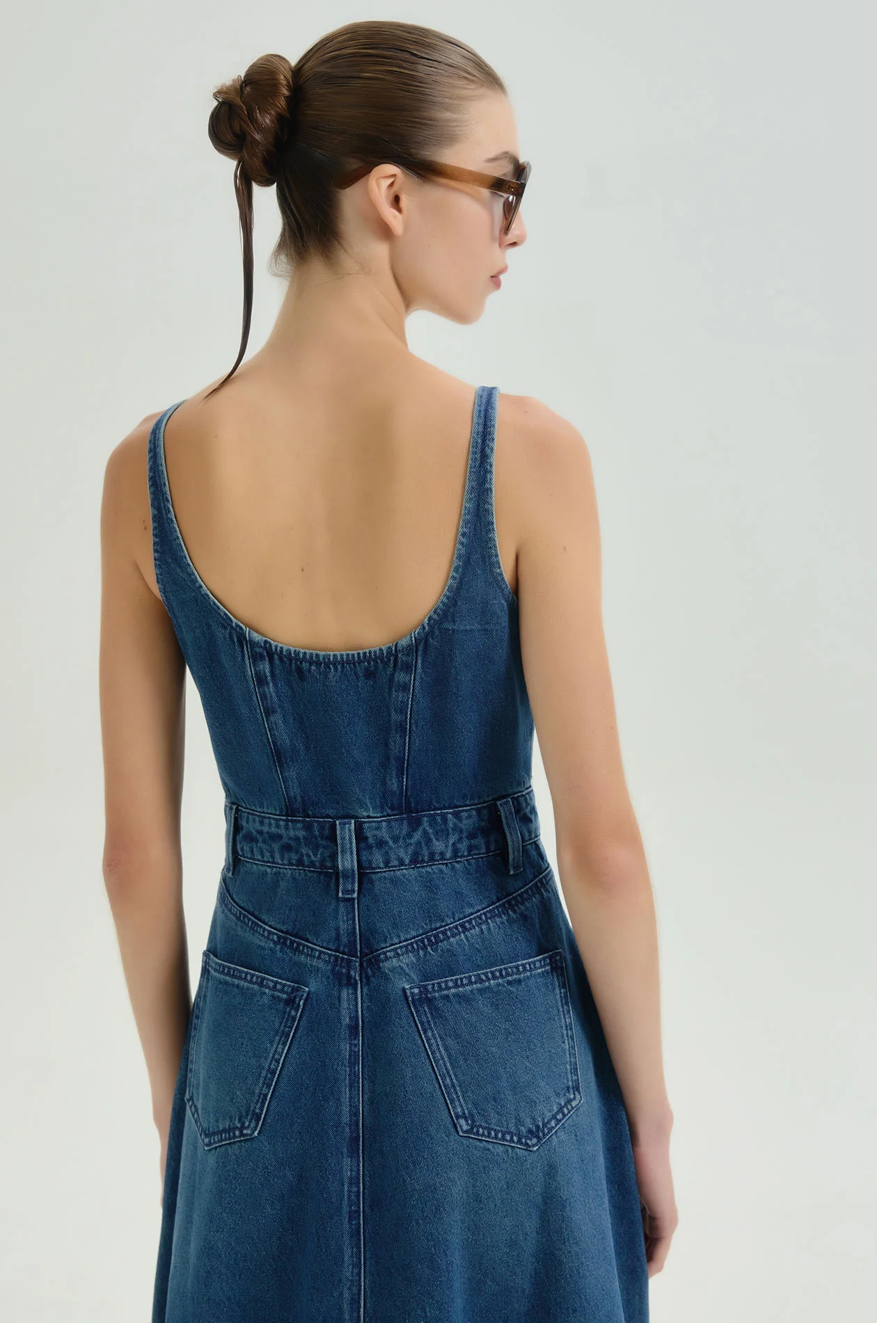 Flare Denim Midi Dress - Image 4