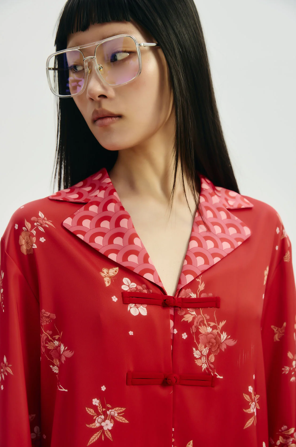 Chinese-Inspired Floral Satin Shirt - Image 3