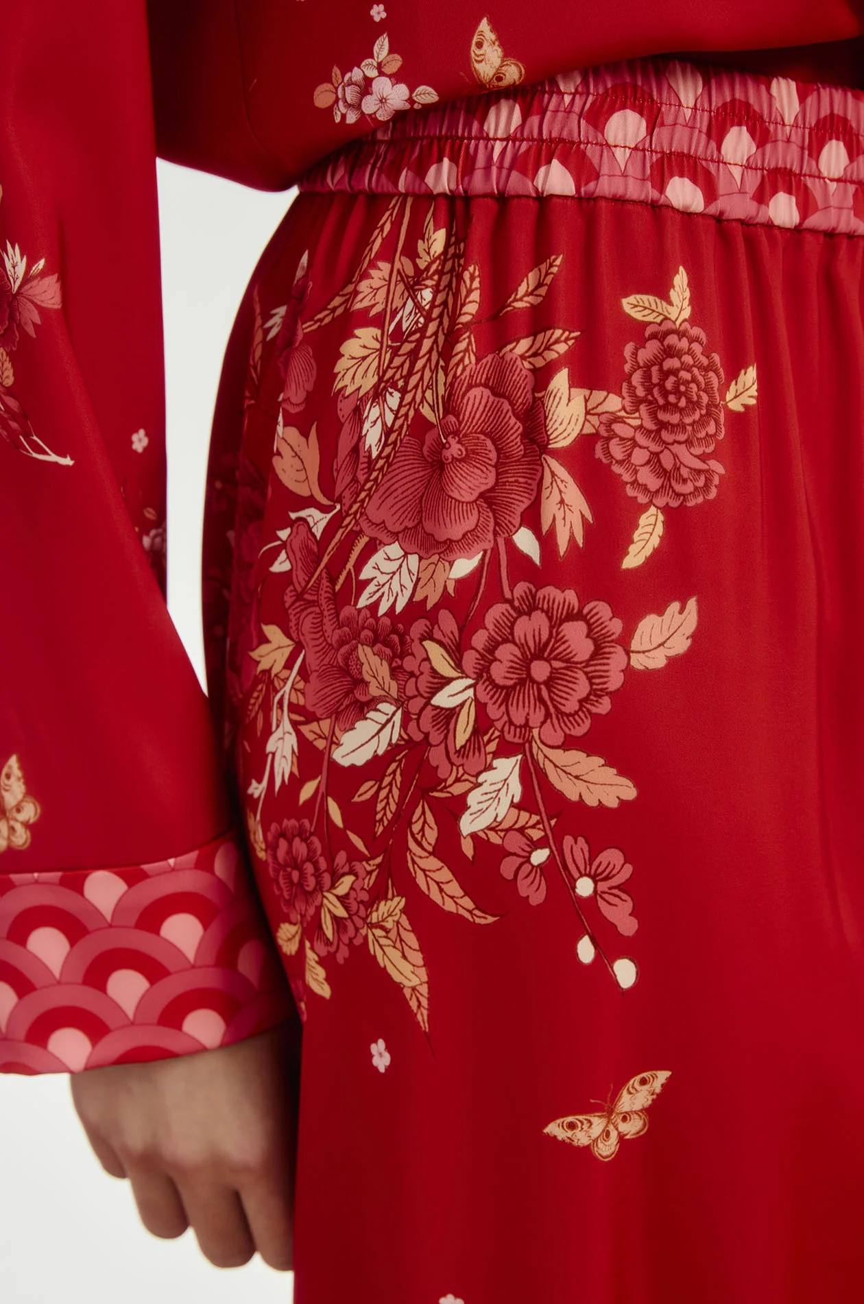 Chinese-Inspired Floral Satin Pants - Image 3