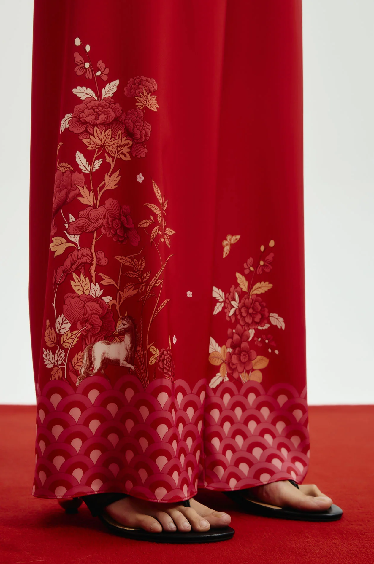 Chinese-Inspired Floral Satin Pants - Image 4