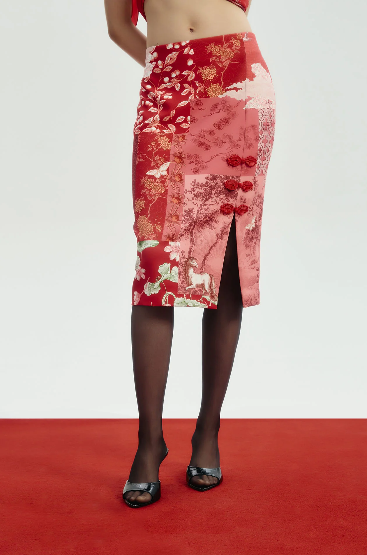 Patchwork Motifs Cheongsam Midi Skirt - Image 3
