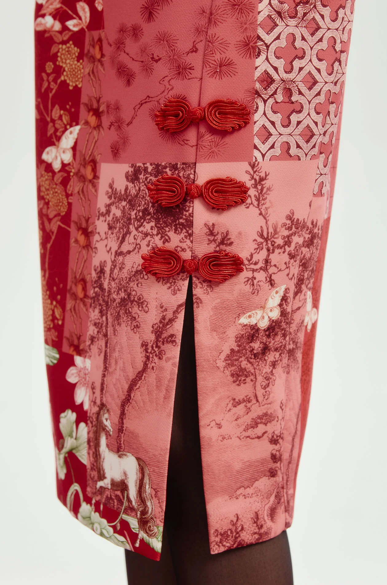 Patchwork Motifs Cheongsam Midi Skirt - Image 4