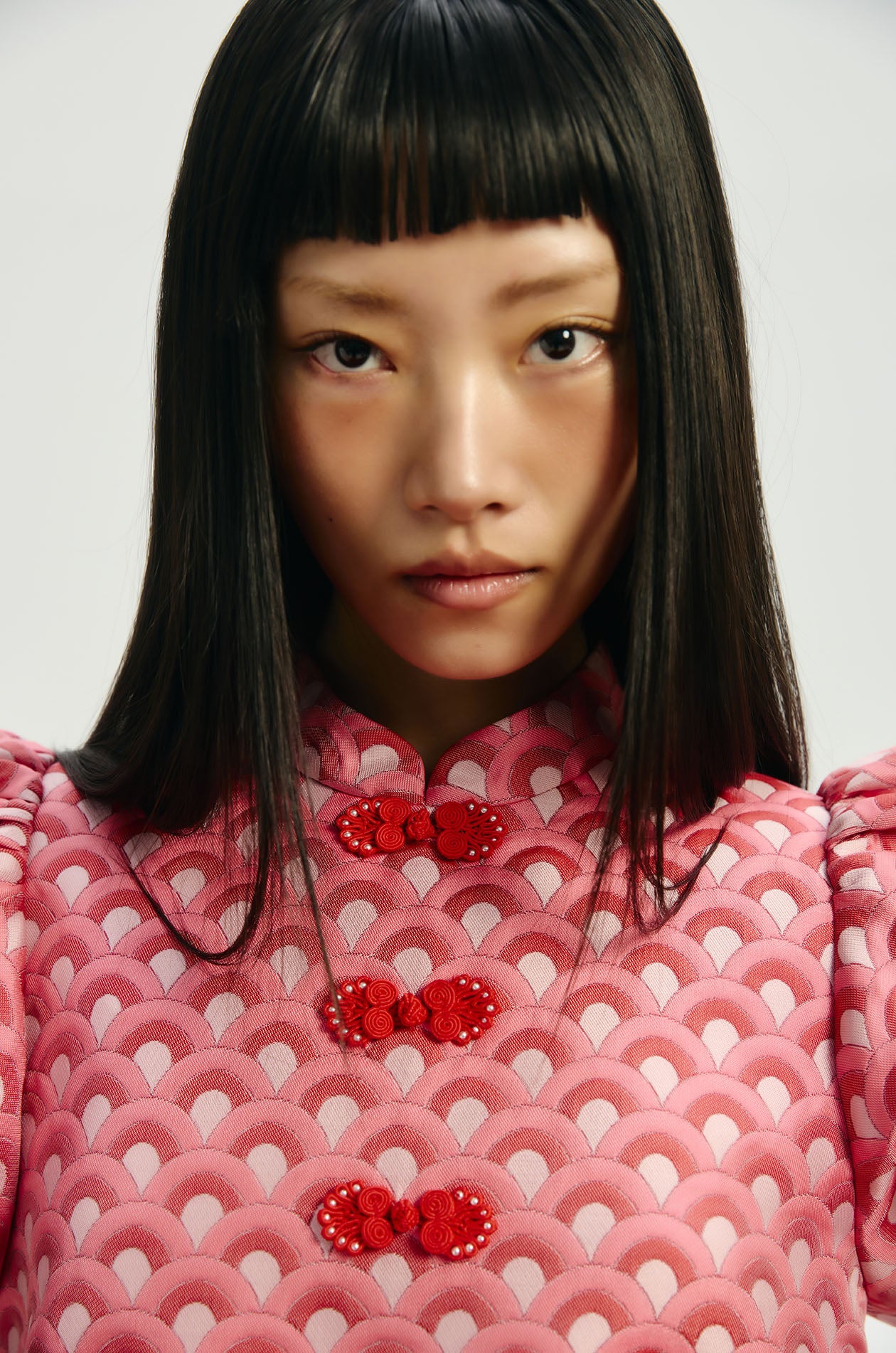 Cropped Jacquard Cheongsam Blouse - Image 3