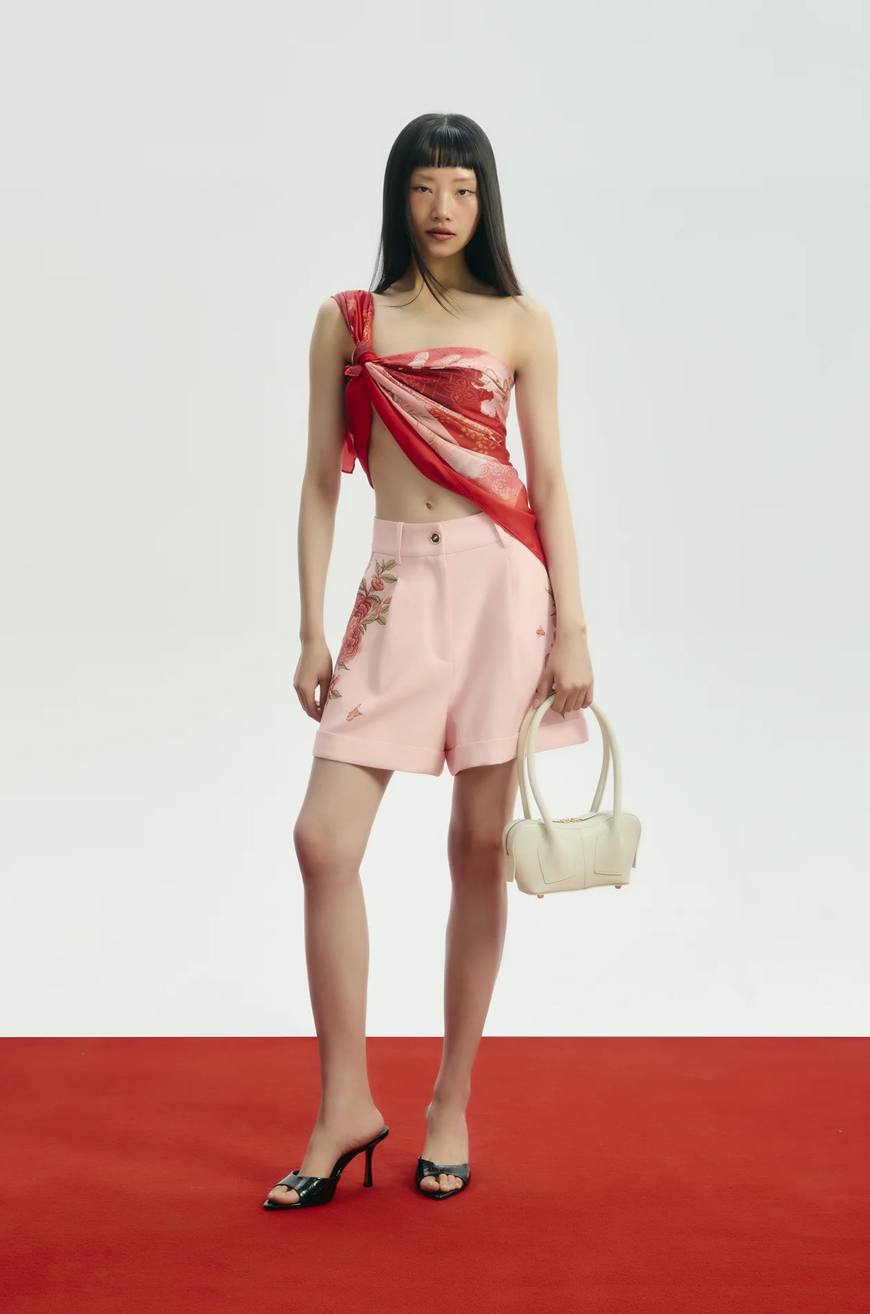 Chinese-Inspired Floral Pleated Shorts