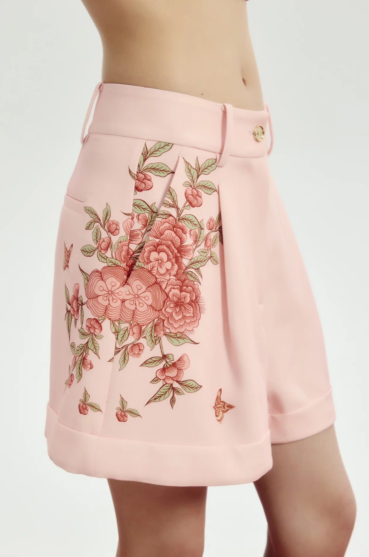 Chinese-Inspired Floral Pleated Shorts - Image 3