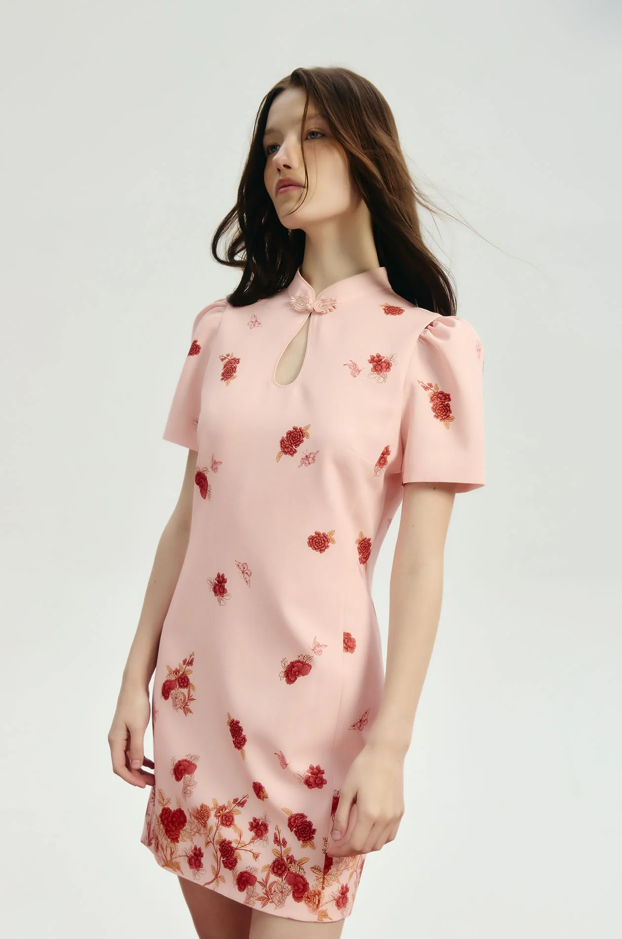 Floral Printed Mini Qipao - Image 2