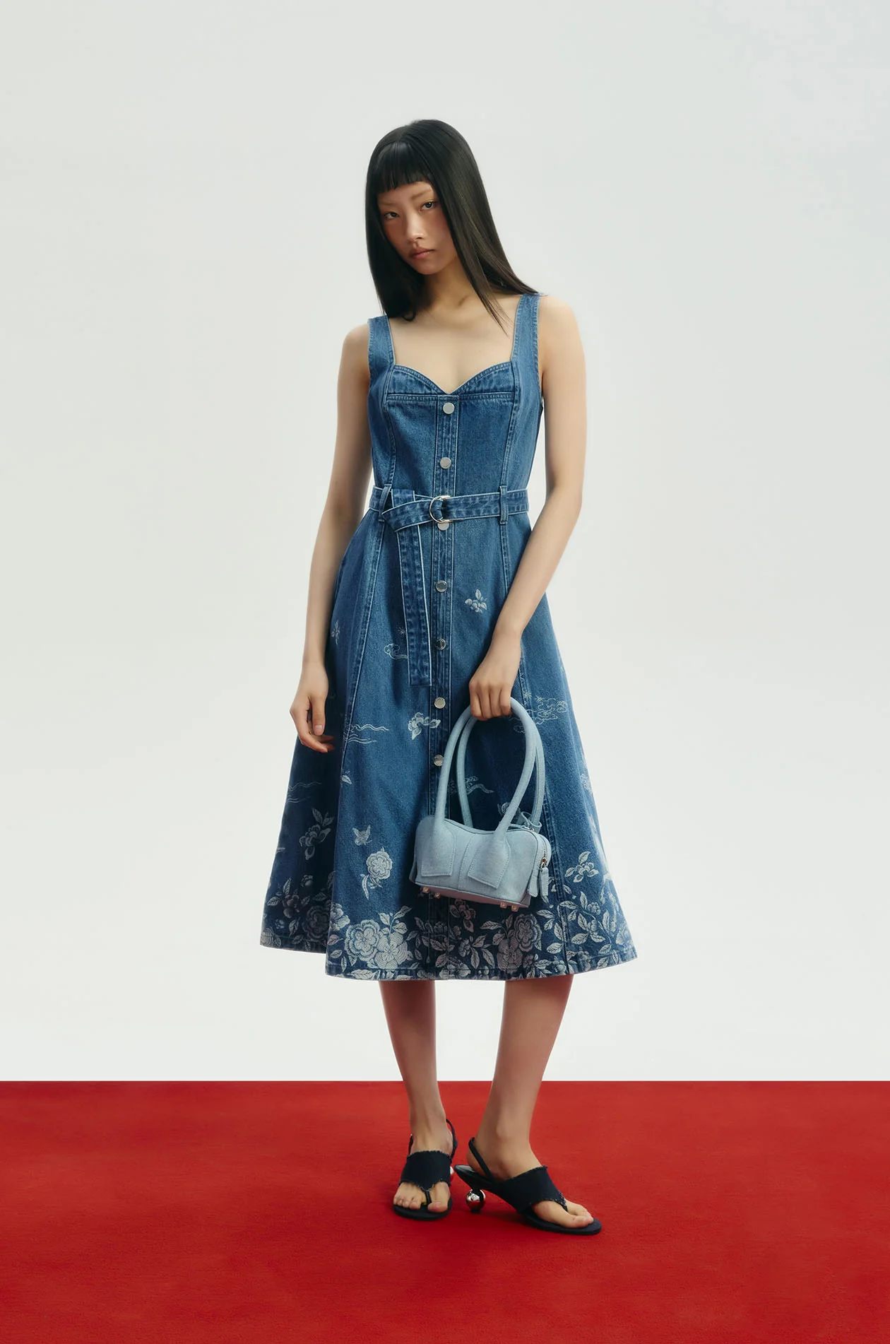 Motif Printed Strappy Midi Dress