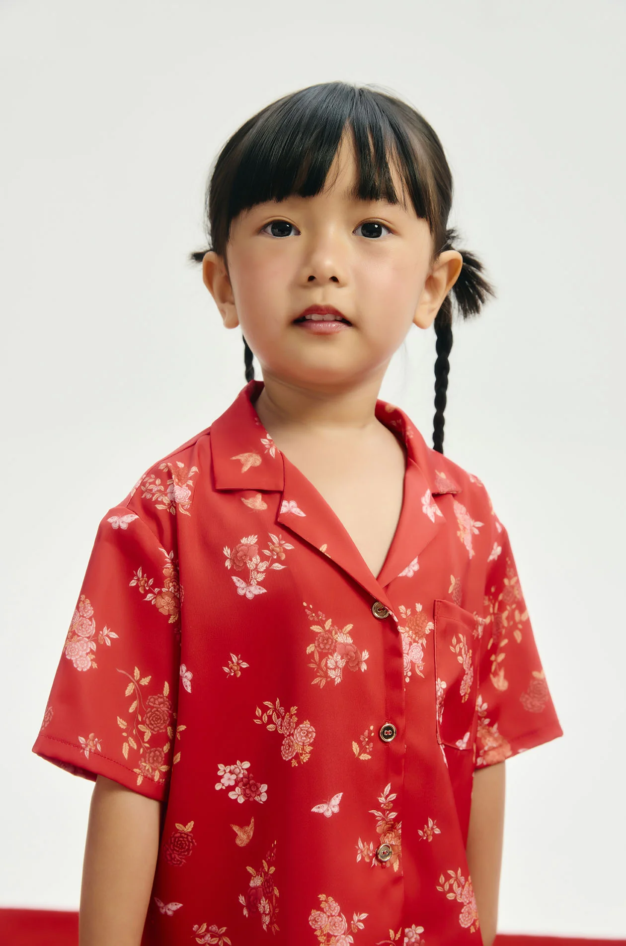 Girl Chinese-Inspired Floral Satin Shirt - Image 3