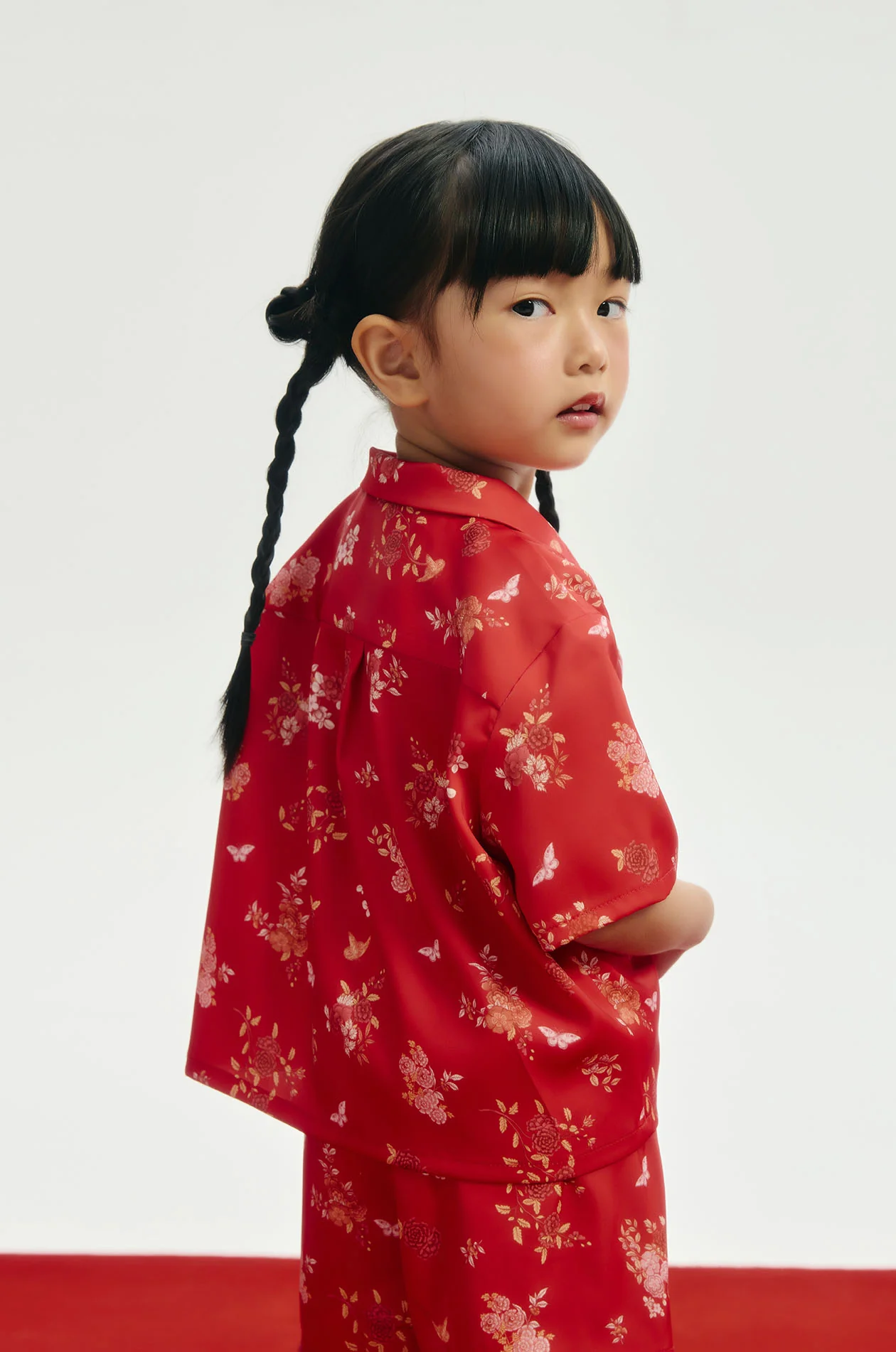 Girl Chinese-Inspired Floral Satin Shirt - Image 4