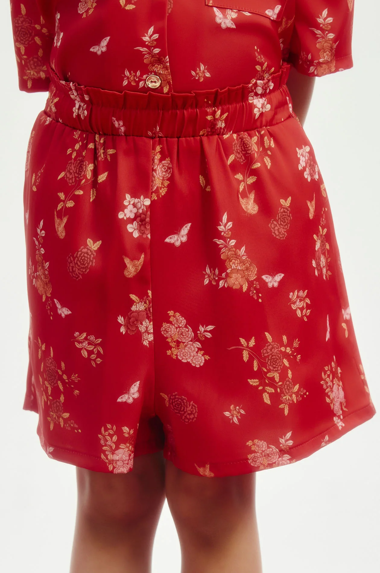 Girl Chinese-Inspired Floral Satin Shorts - Image 3