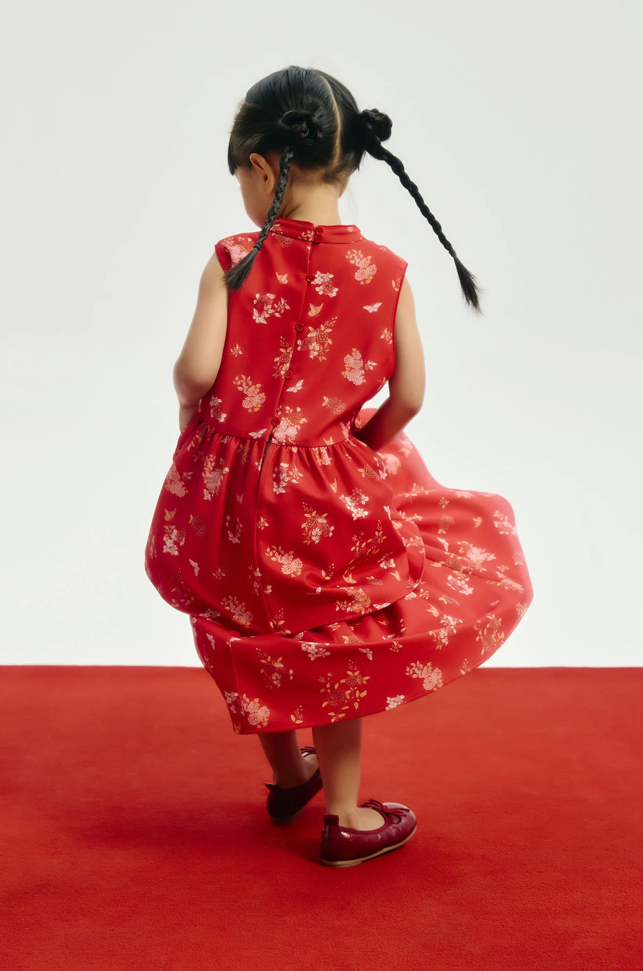 Girl Chinese-Inspired Floral Dress - Image 4
