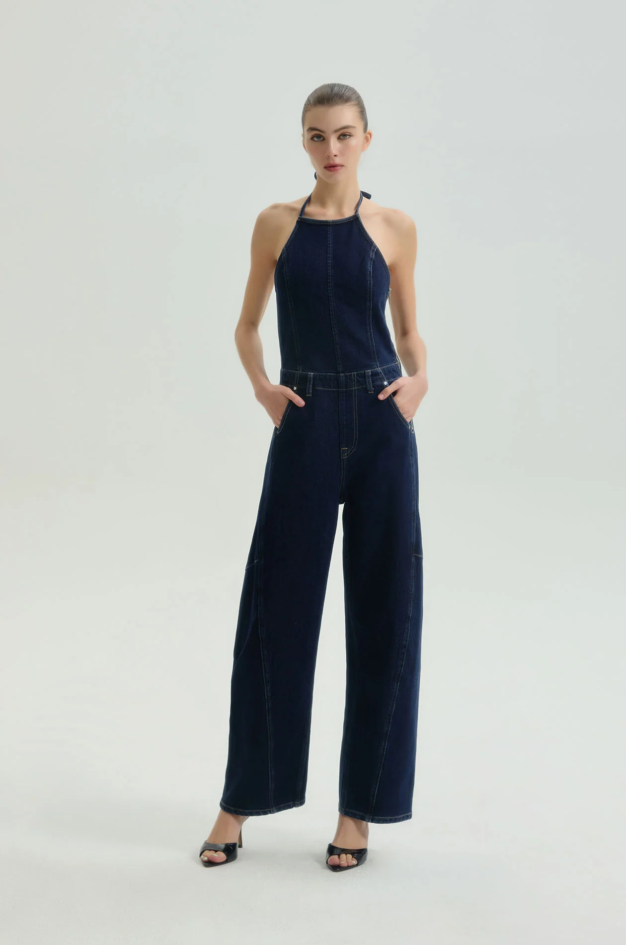 Halter Neck Denim Jumpsuit