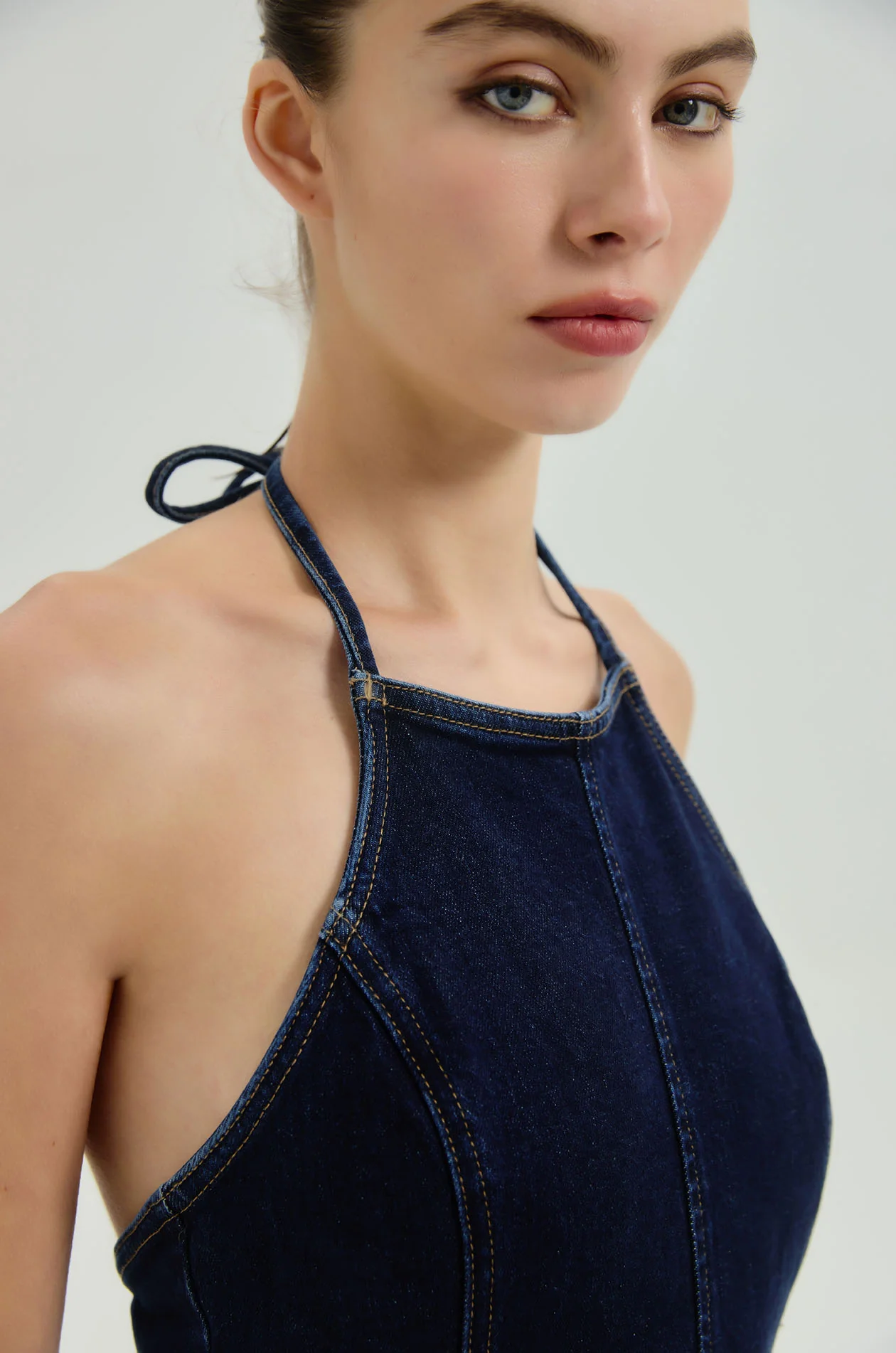 Halter Neck Denim Jumpsuit - Image 3