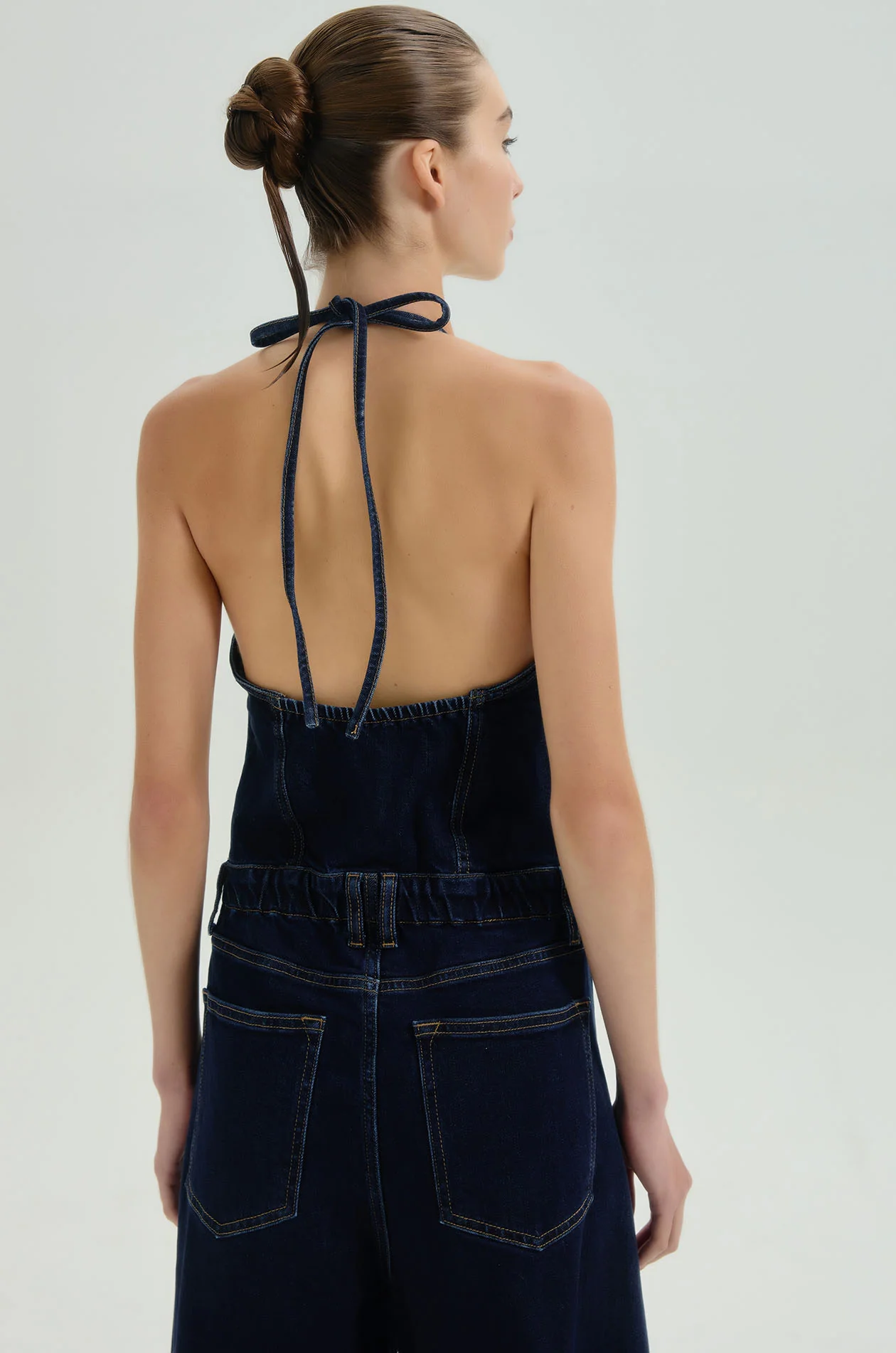 Halter Neck Denim Jumpsuit - Image 7