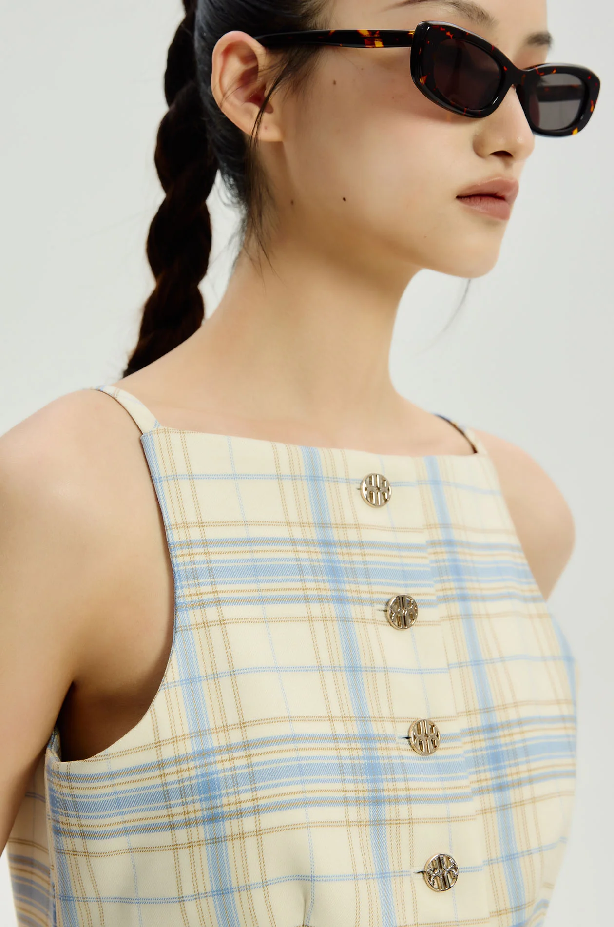 Plaid Straight‑Neck Longline Vest - Image 3