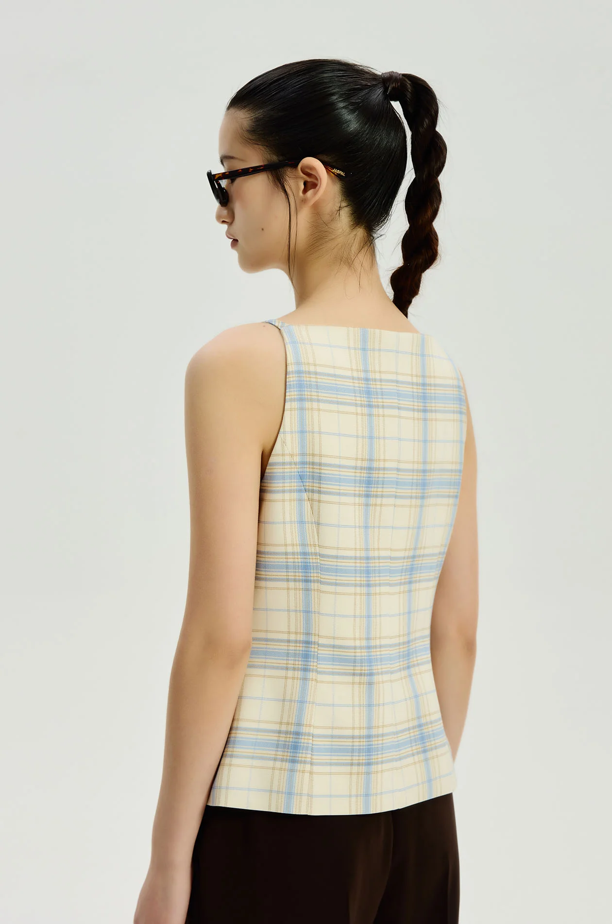 Plaid Straight‑Neck Longline Vest - Image 5