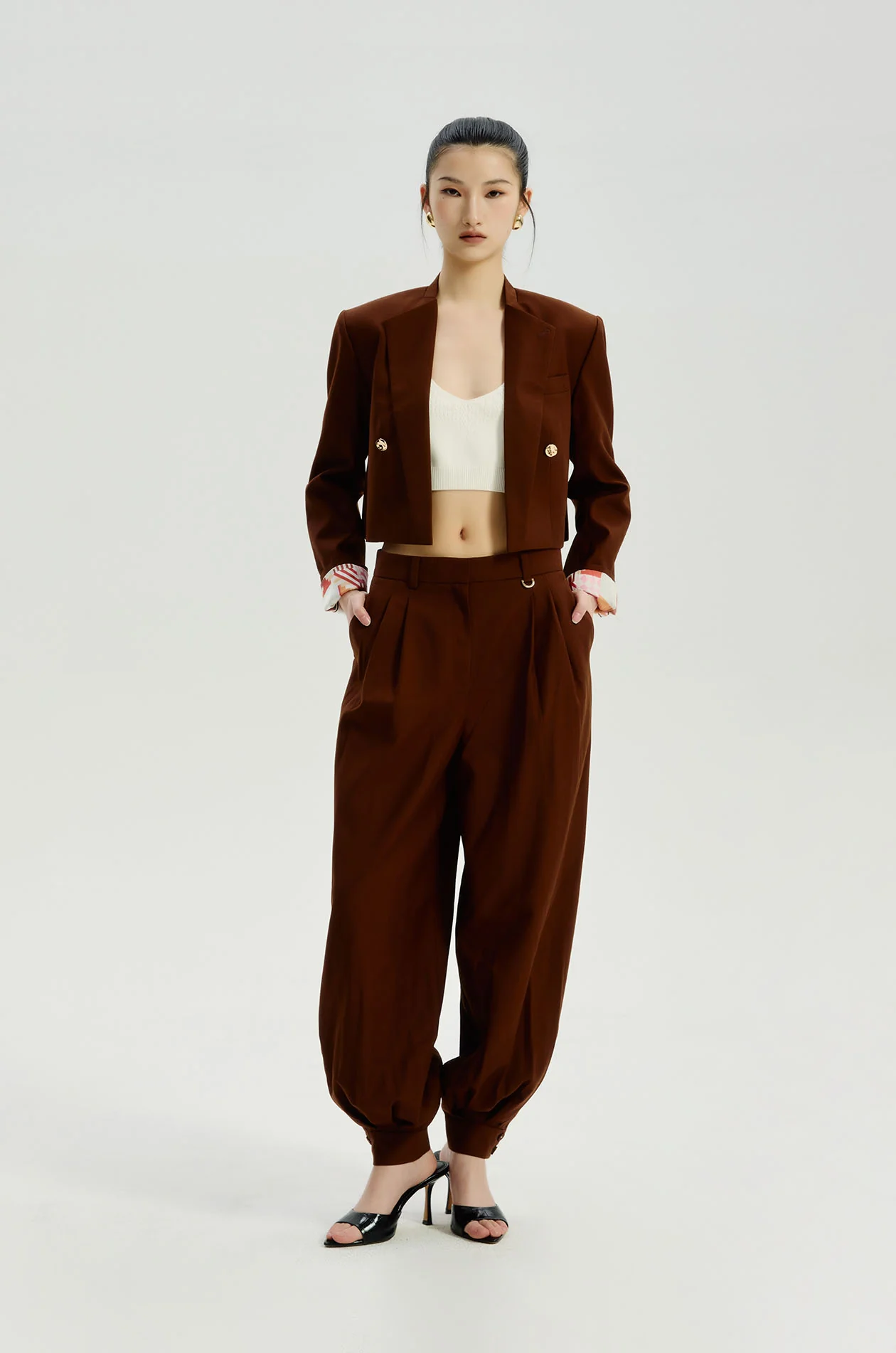 Cropped Blazer with Horse Mosaic Garden Lining