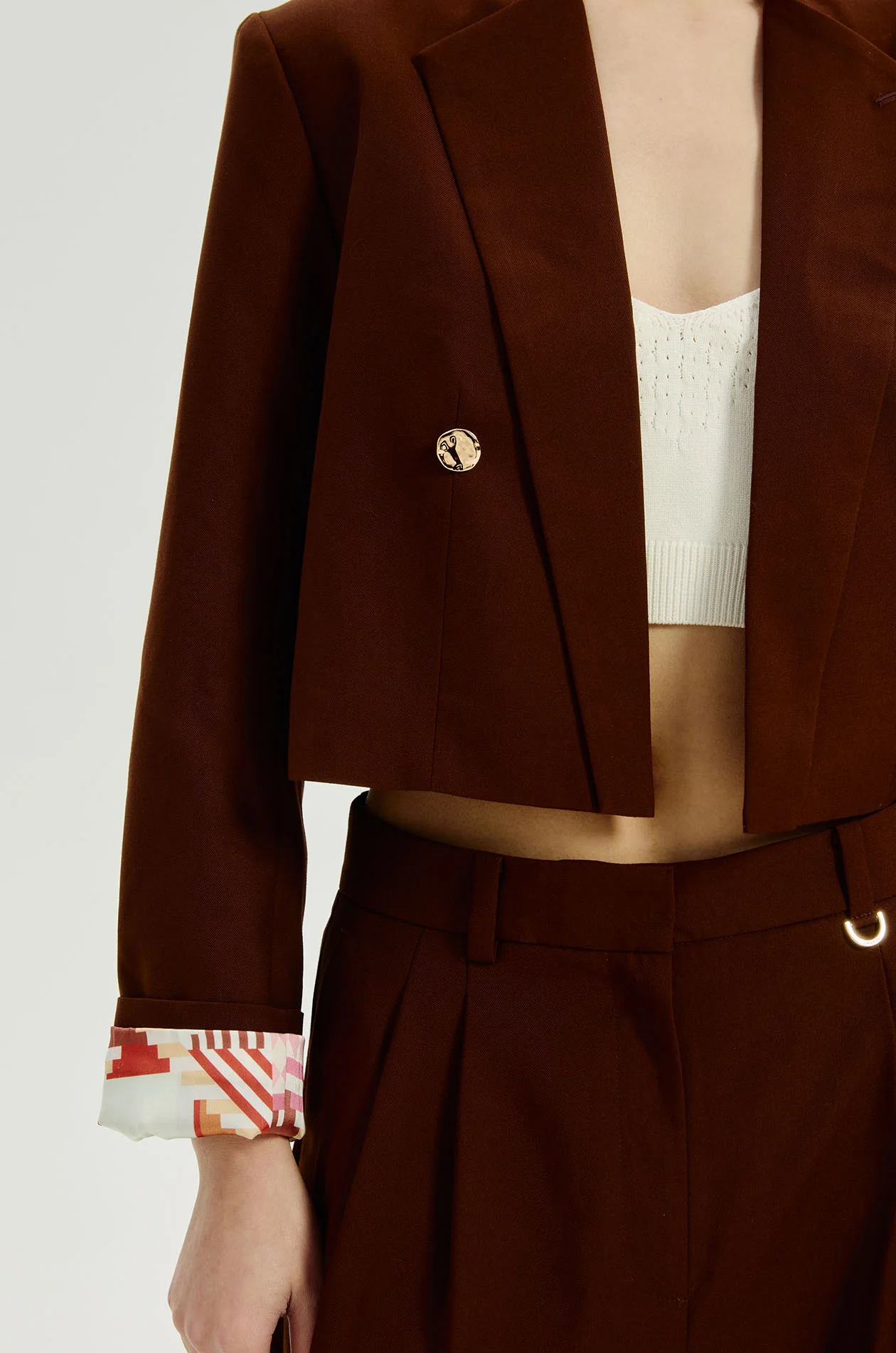 Cropped Blazer with Horse Mosaic Garden Lining - Image 3