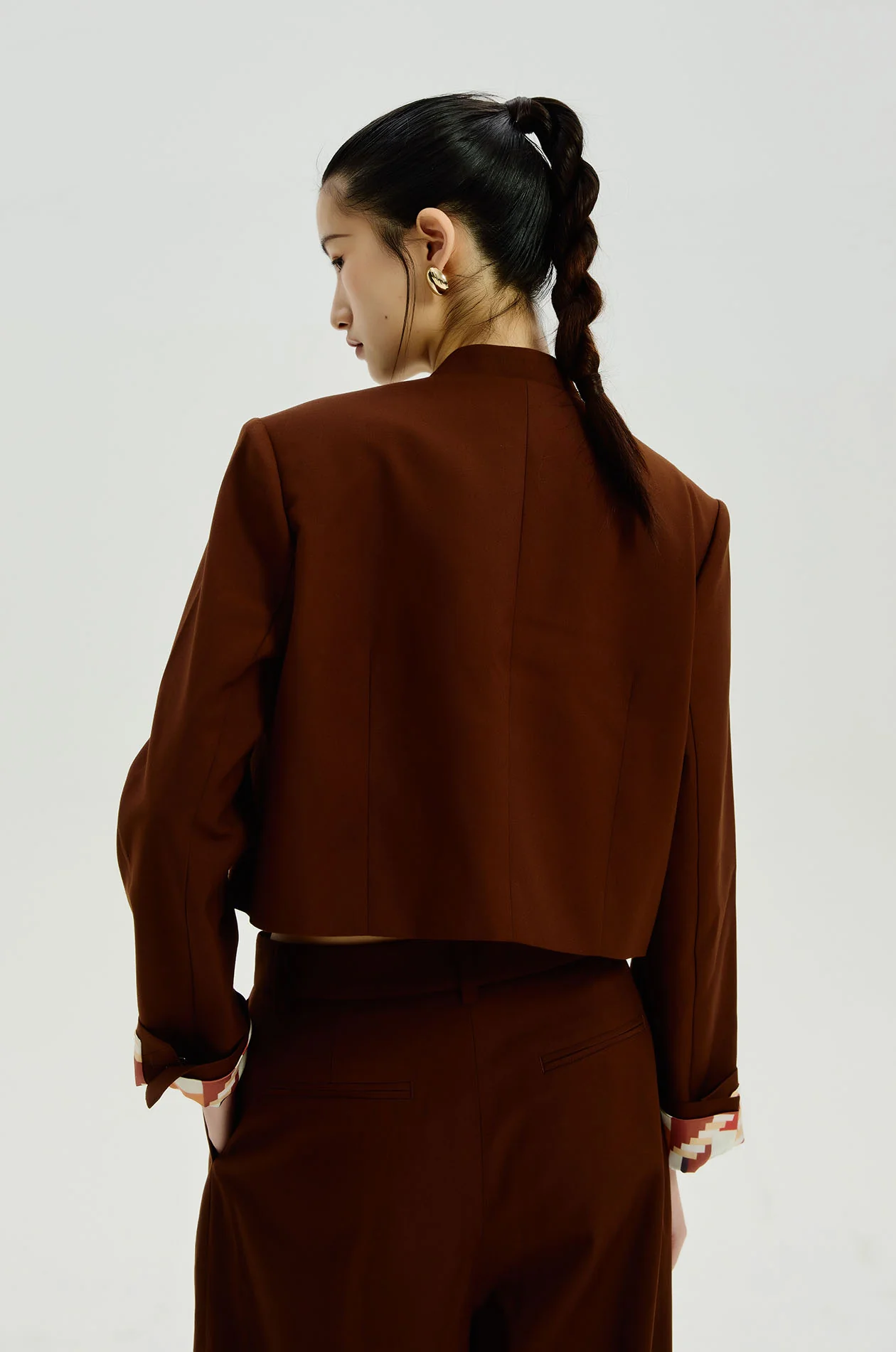 Cropped Blazer with Horse Mosaic Garden Lining - Image 5