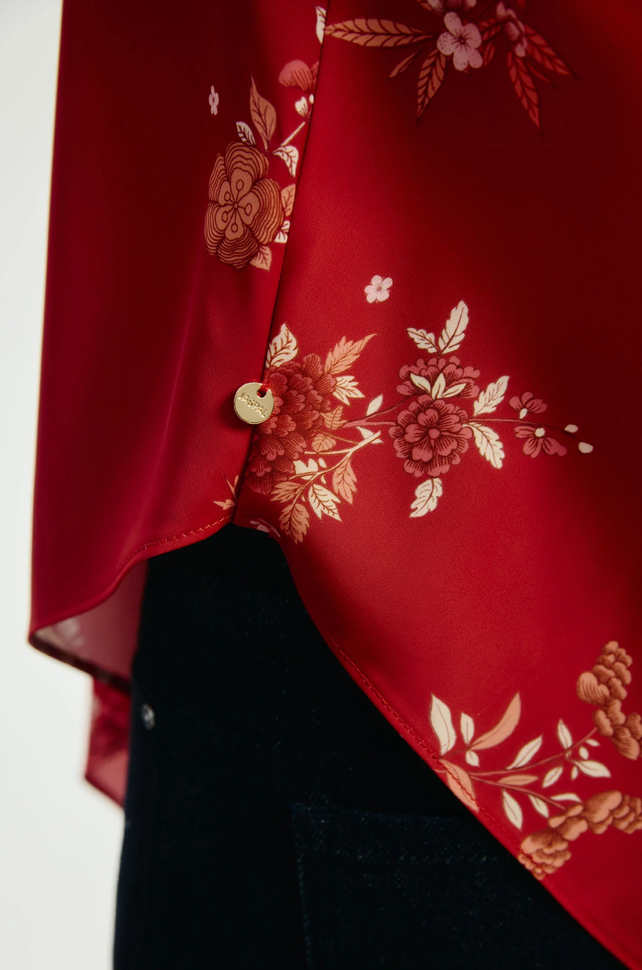 Chinese-Inspired Floral Flowy Satin Top - Image 4