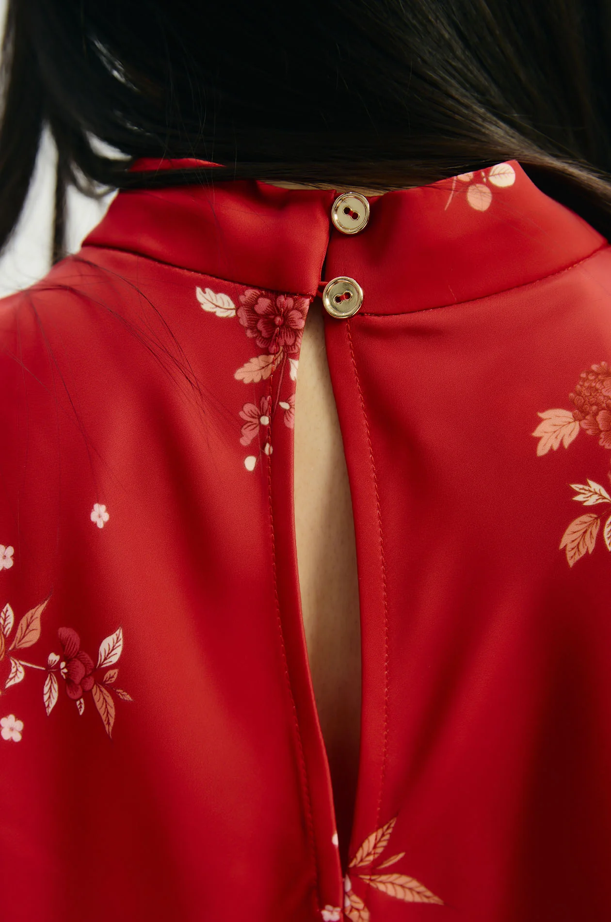 Chinese-Inspired Floral Flowy Satin Top - Image 5
