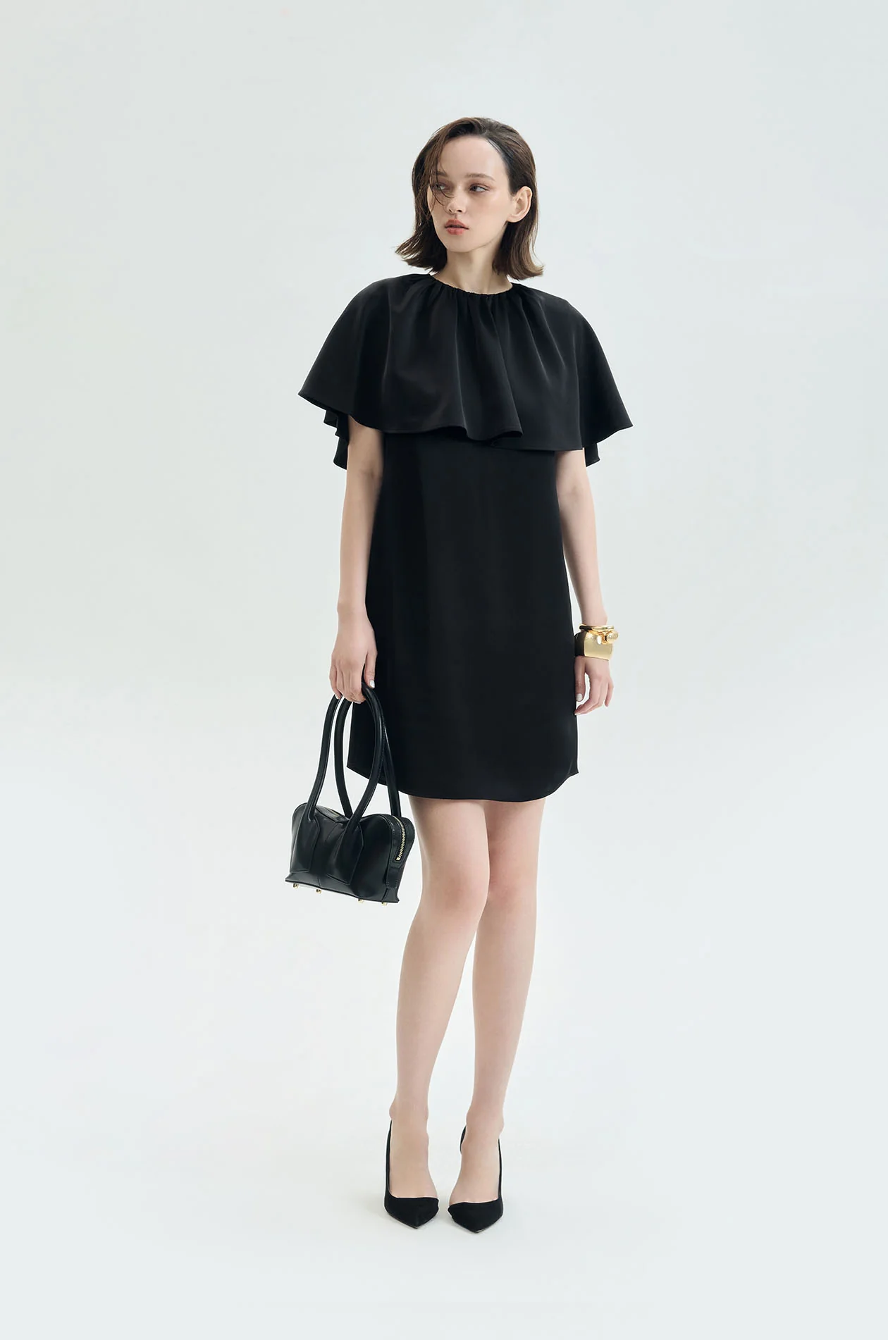 Flutter‑Cape Shift Mini Dress
