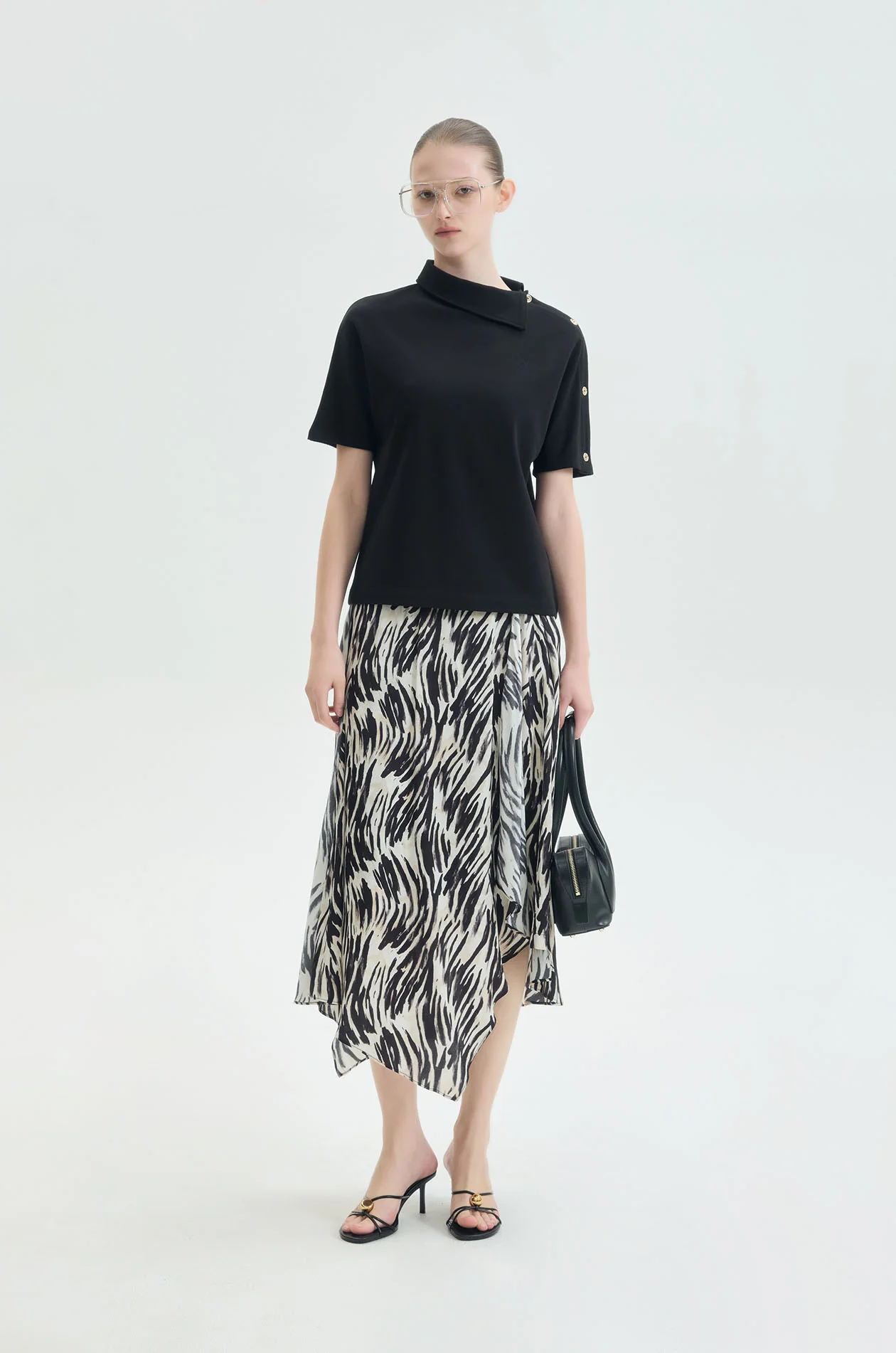 Convertible High‑Neck Piqué Top