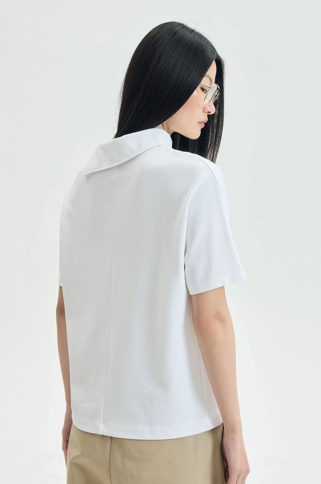 Convertible High‑Neck Piqué Top - Image 12