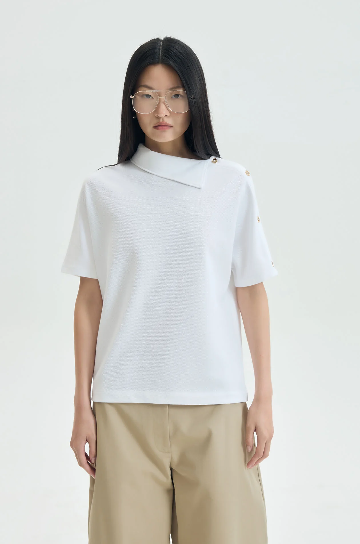 Convertible High‑Neck Piqué Top - Image 8