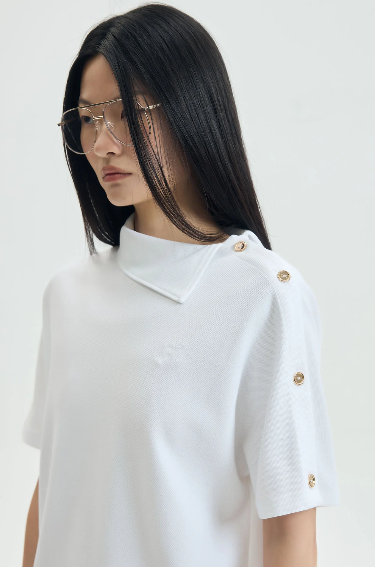 Convertible High‑Neck Piqué Top - Image 9