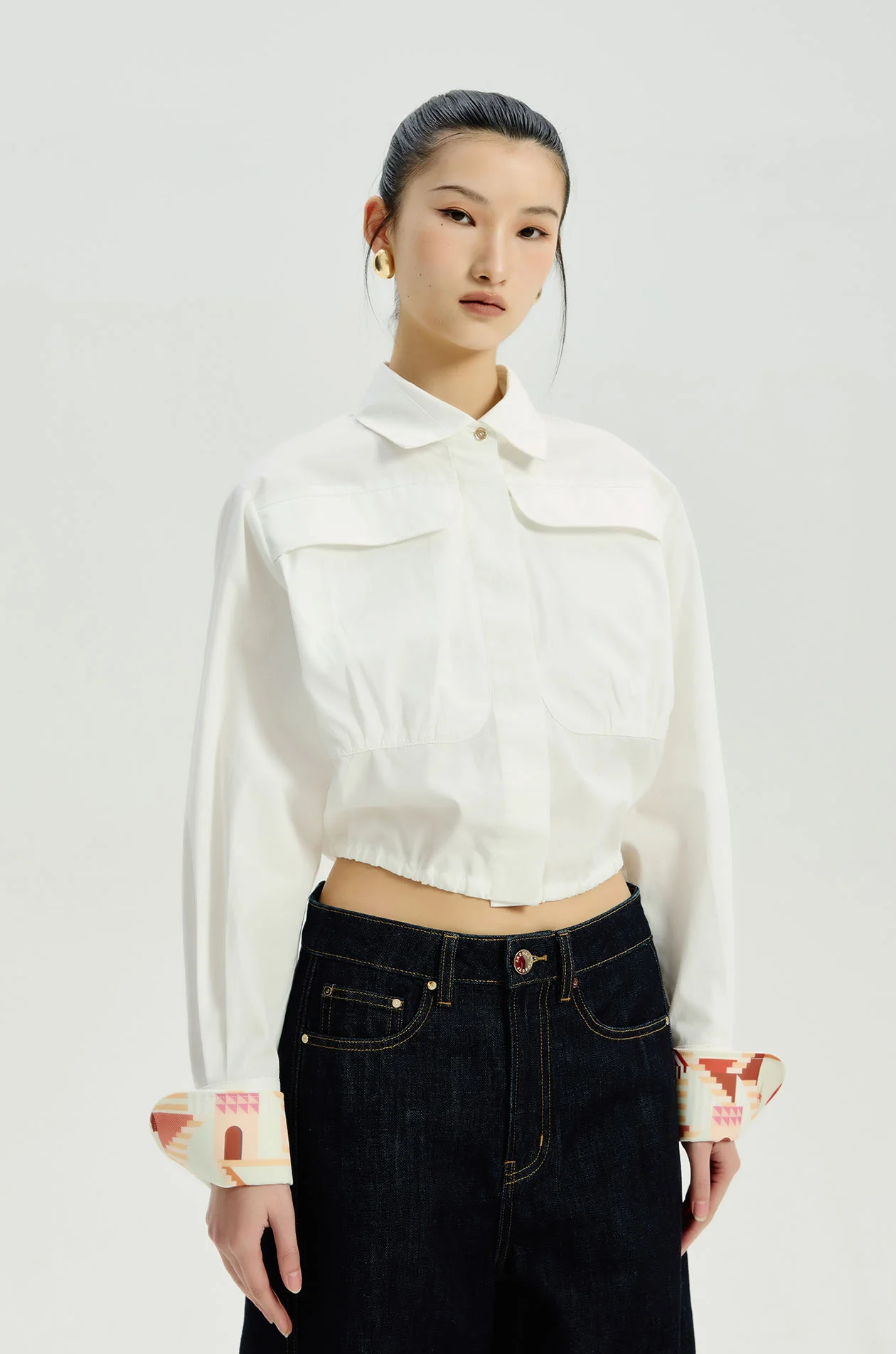 Cropped Shirt with Printed Cuffs - Image 2