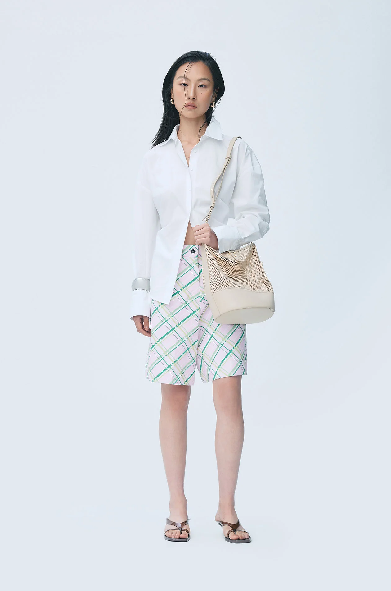 Pink Plaid Woven Cotton Shorts