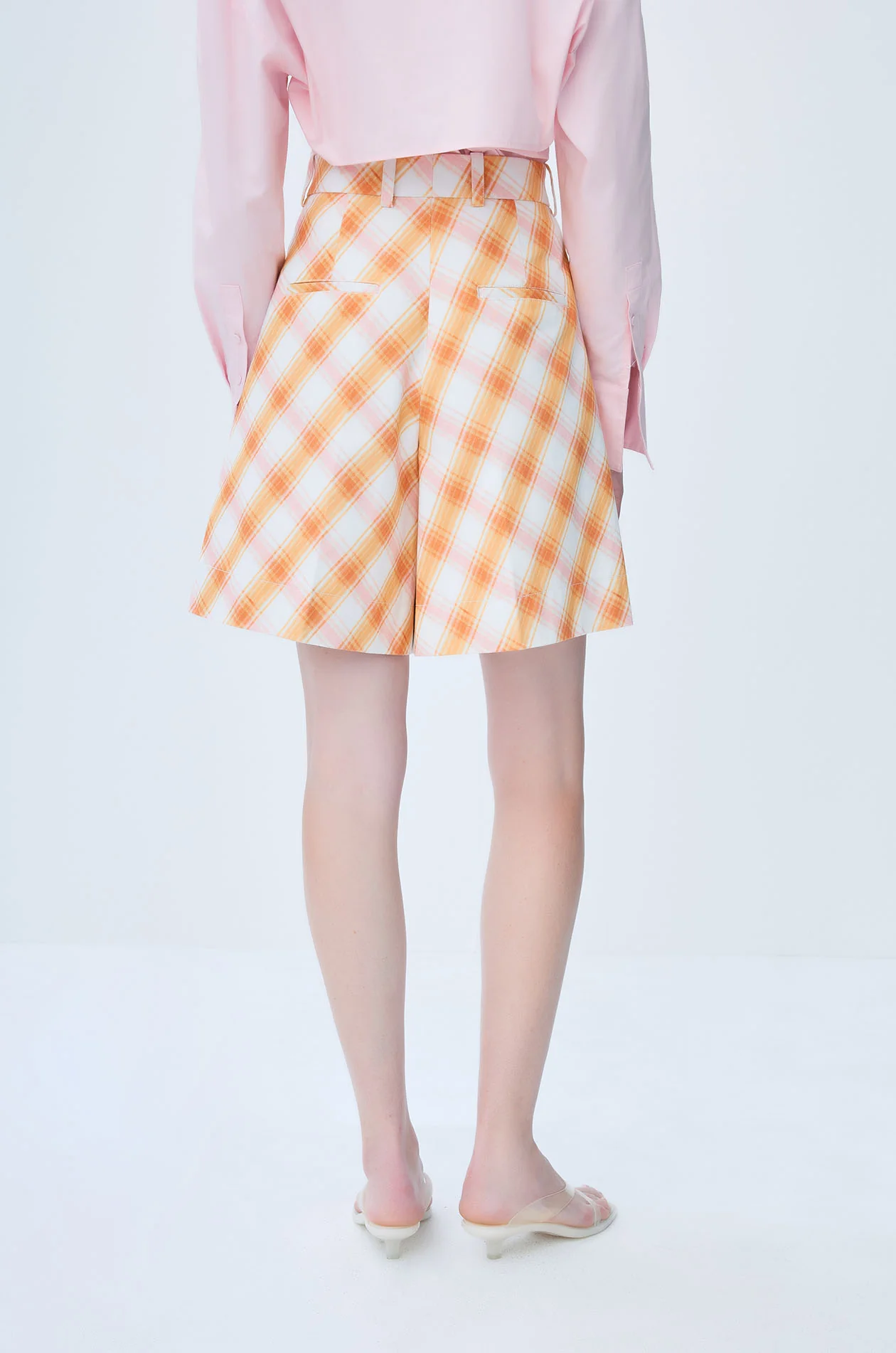 Orange Plaid Woven Cotton Shorts - Image 3
