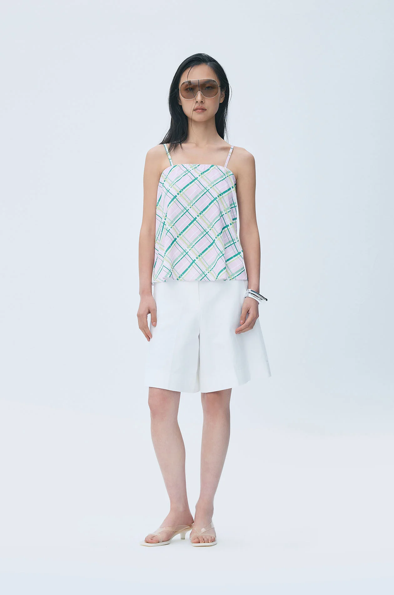 White Woven Cotton Shorts