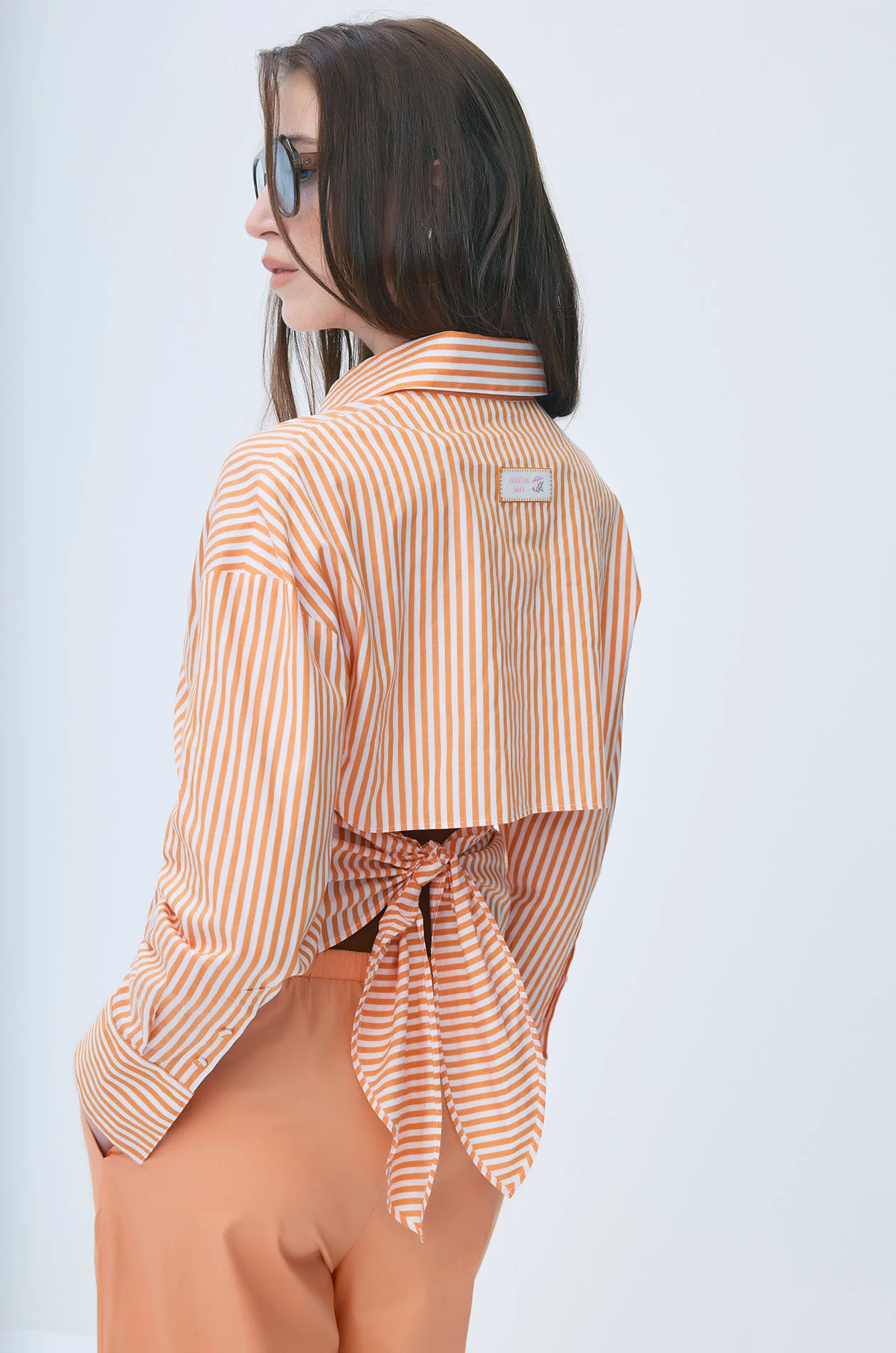 Striped Tie-Back Cotton Shirt - Image 5