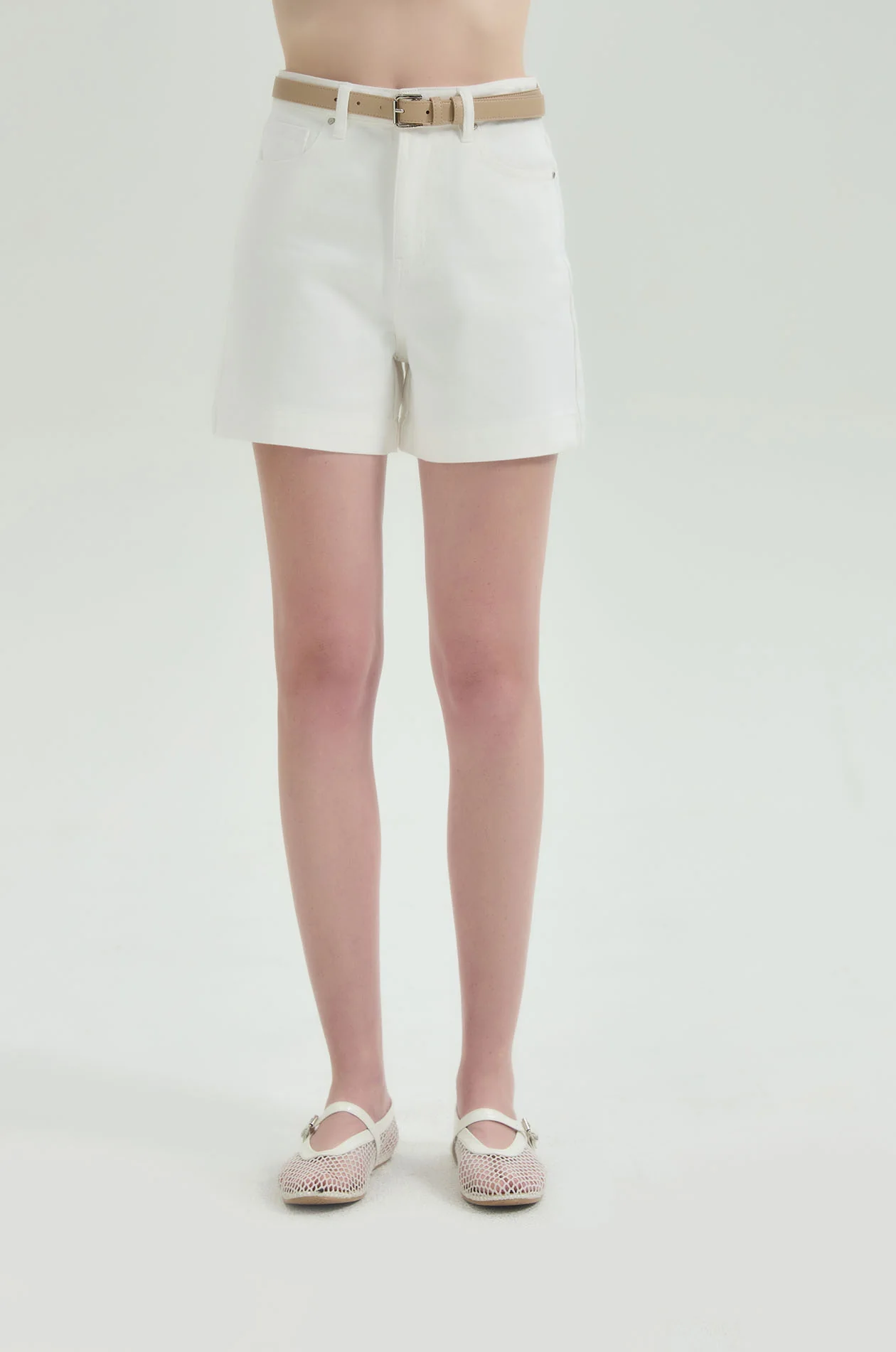 THE FRESH Denim Shorts in White with Belt - Image 2