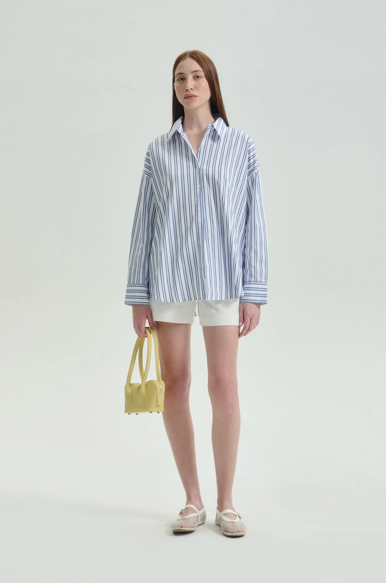 Rhinestone Striped Oversized Shirt