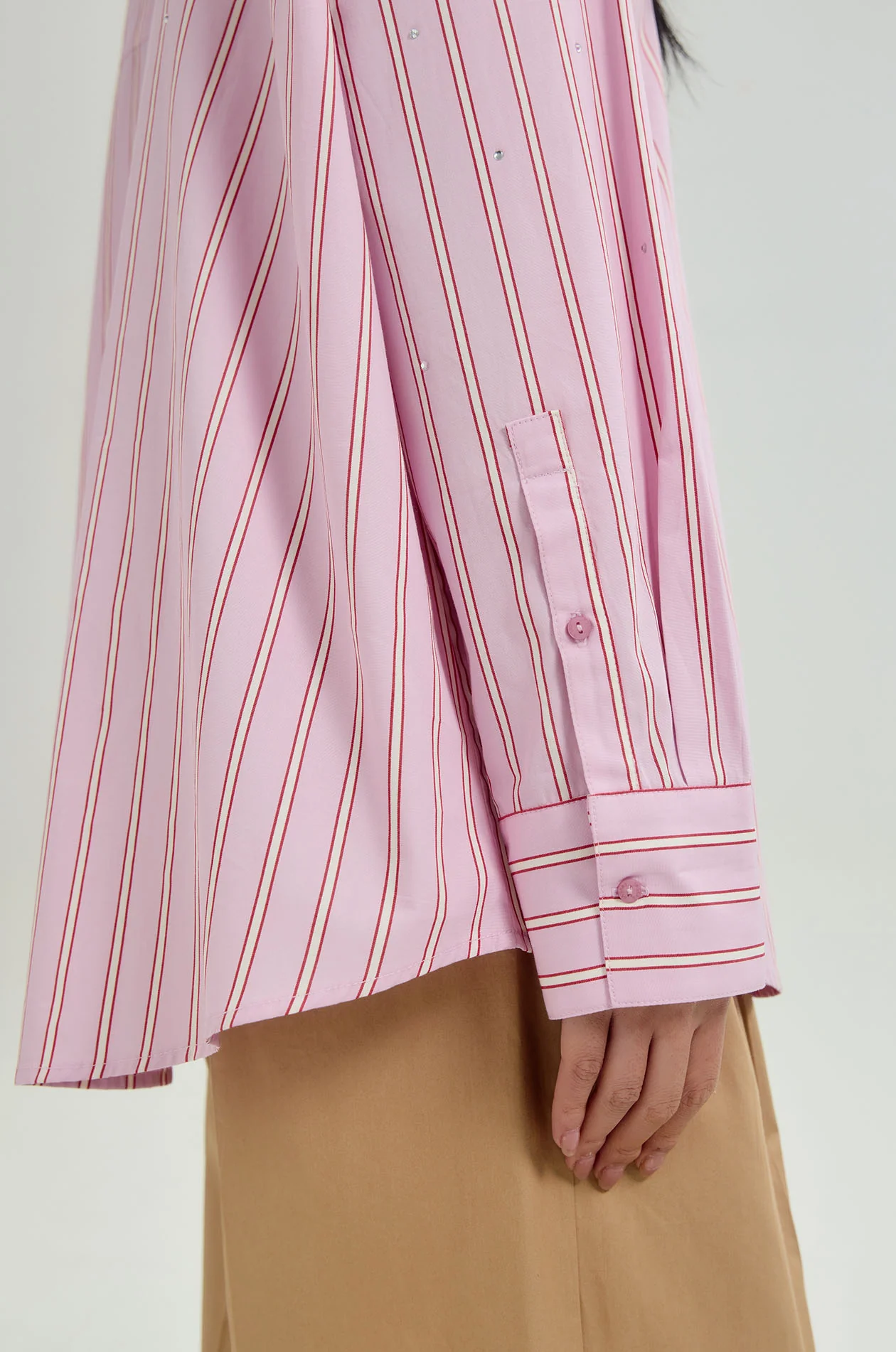 Rhinestone Striped Oversized Shirt - Image 10