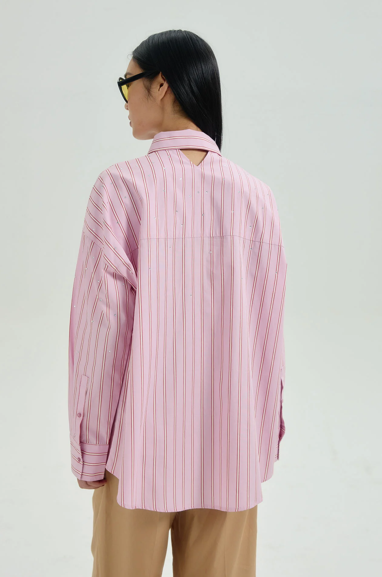 Rhinestone Striped Oversized Shirt - Image 11