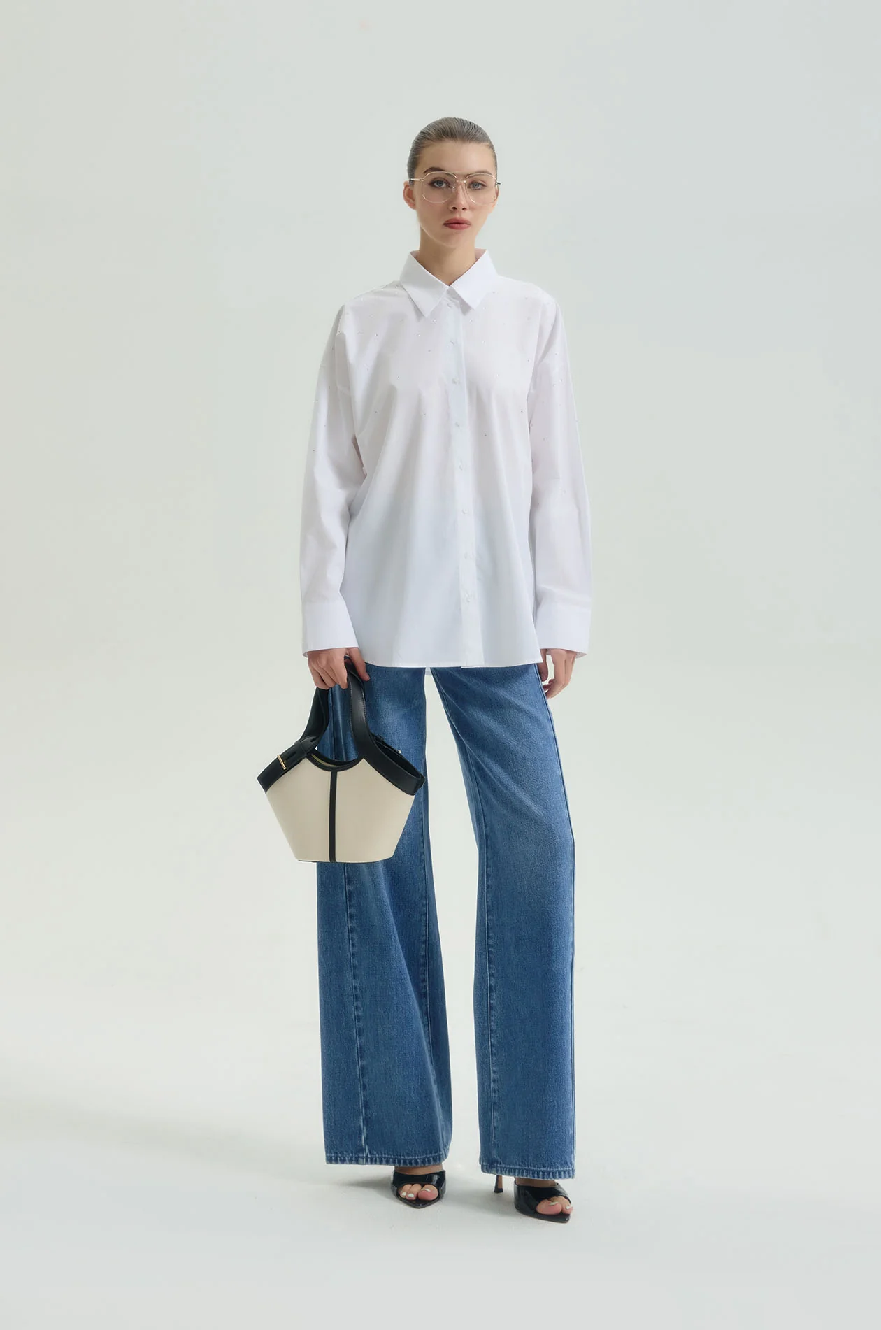 Rhinestone Striped Oversized Shirt - Image 12