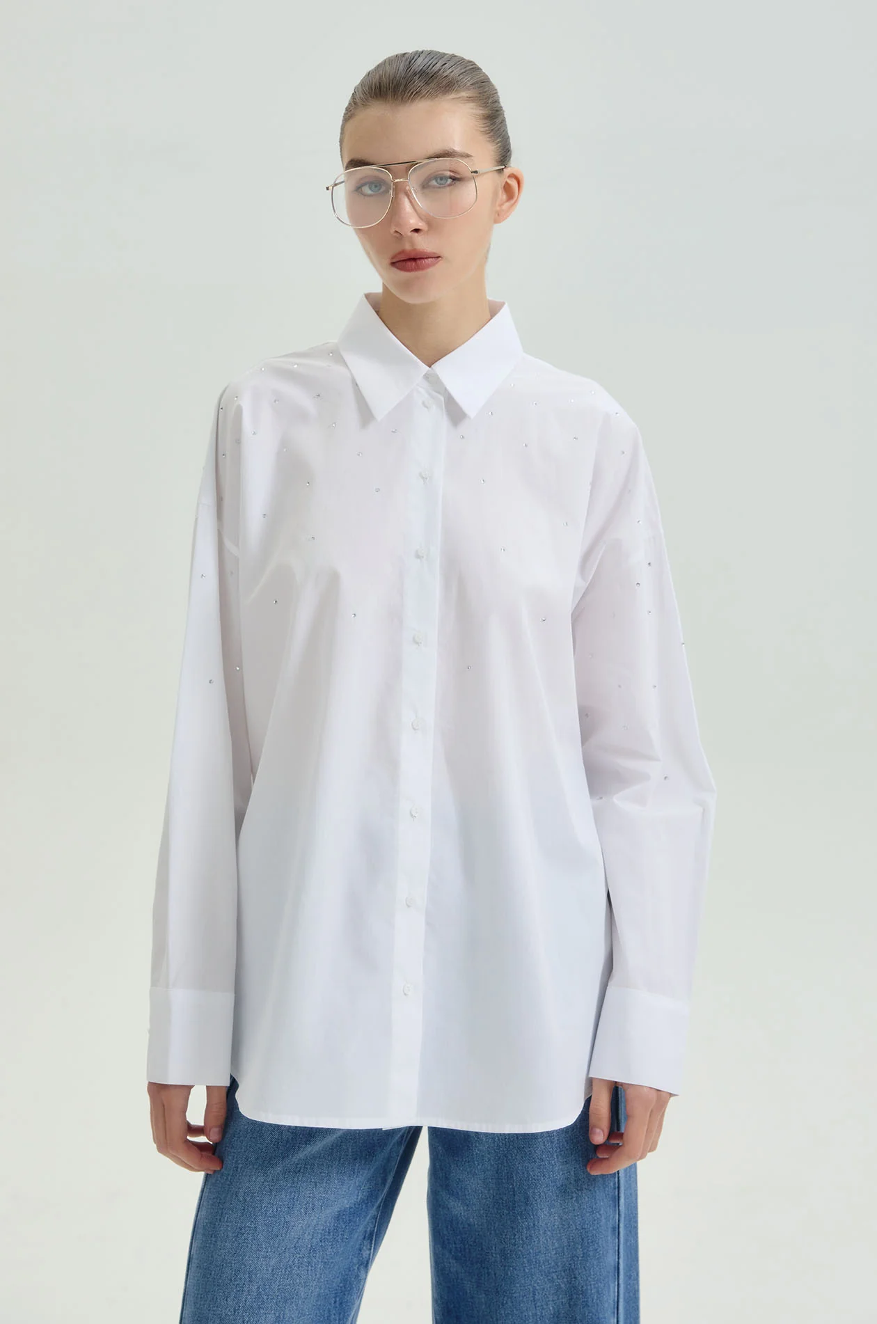 Rhinestone Striped Oversized Shirt - Image 13